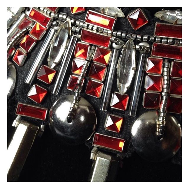 Ruby Red - Life .... Details Our Hannibal Statement Necklace 
Leather embellished Collar Stainless Steel Bow Cut Sequins mixed with Vintage German  Glass Navettes , Baguettes and  Princess Cuts accented with Quartz 
#fashionable  #fashionblog #fashio