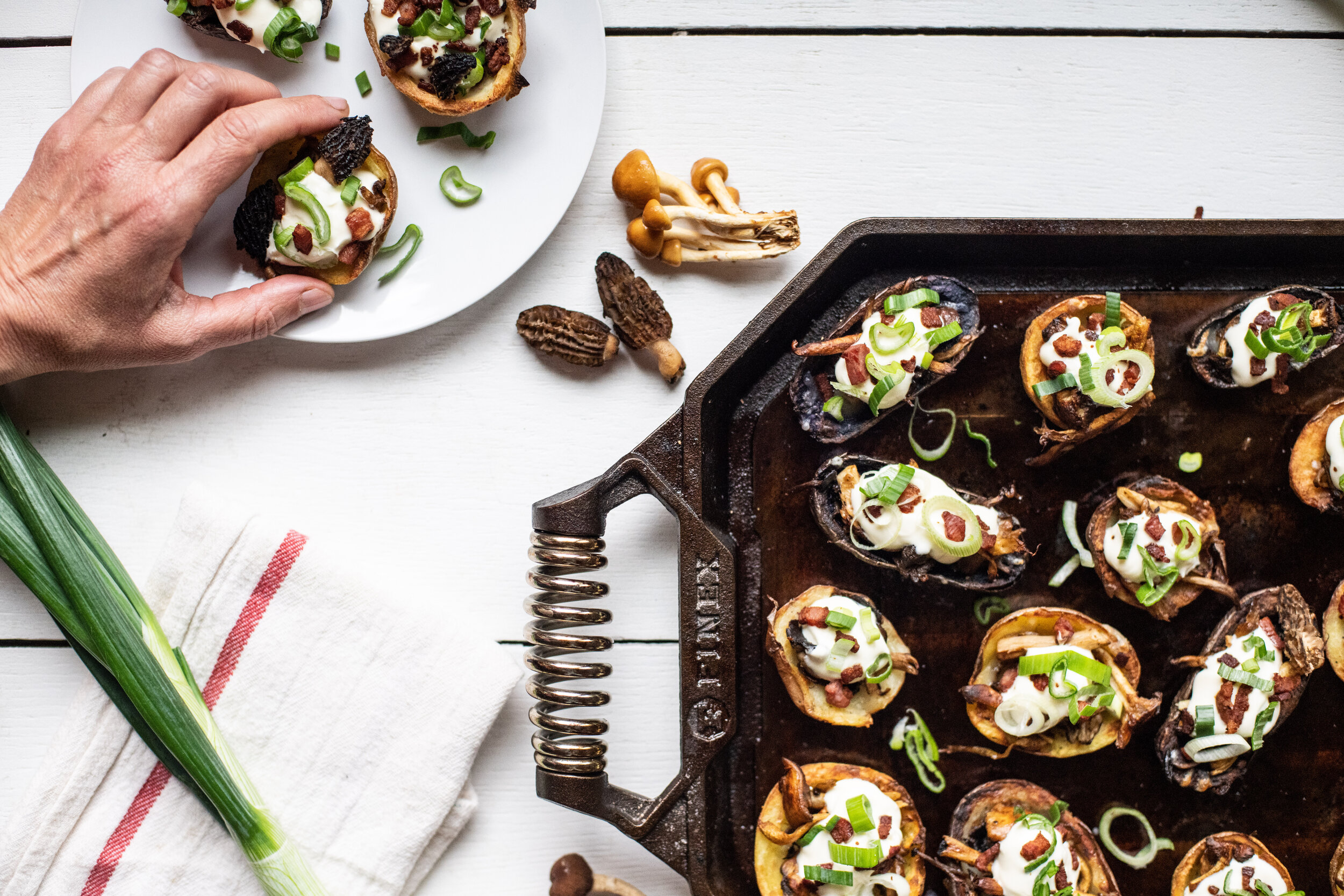 Crispy Potato Skins with Wild Mushrooms, Dry Jack Cheese and Pancetta for Finex