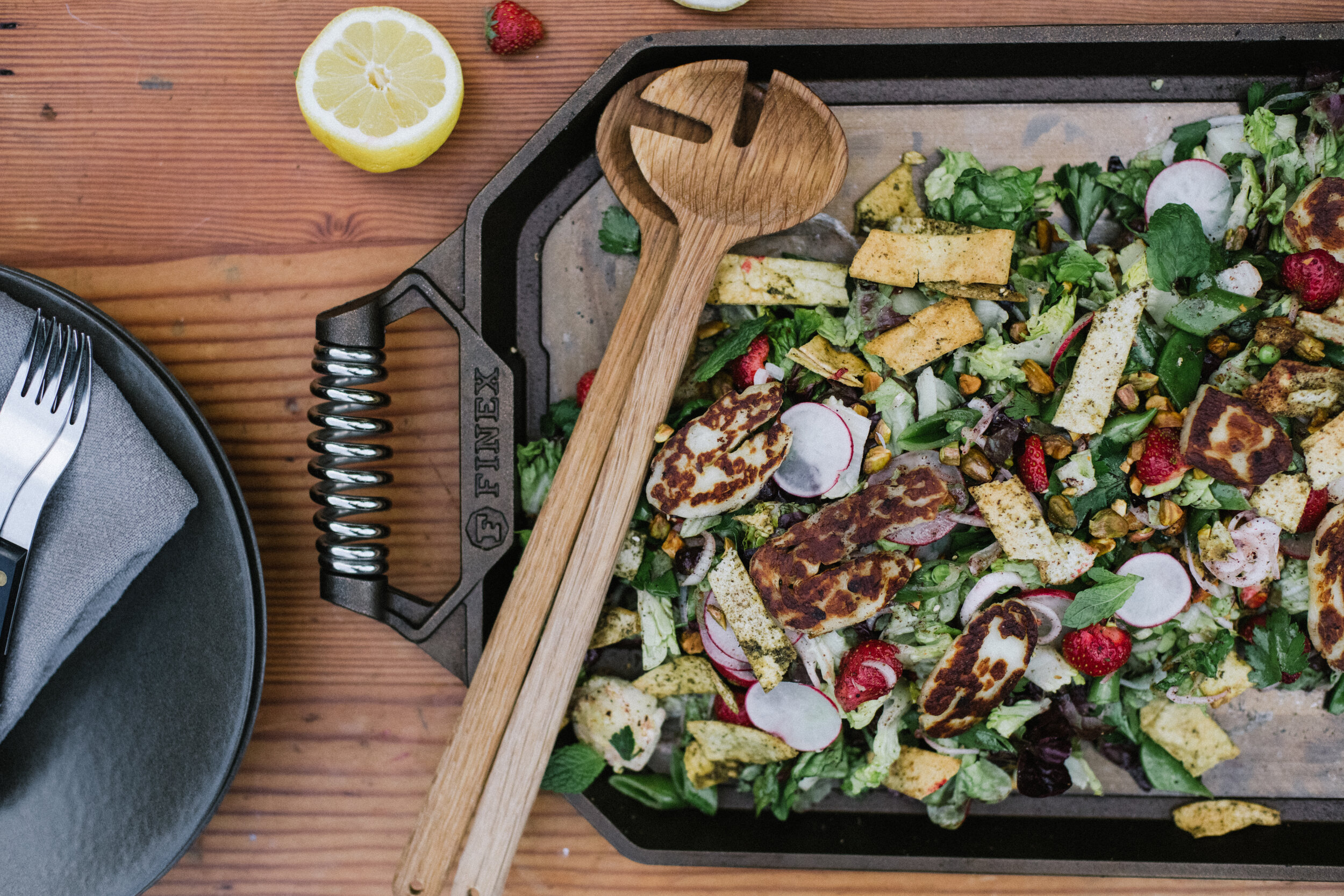 Snap Pea and Strawberry Fattoush with Seared Halloumi for Finex