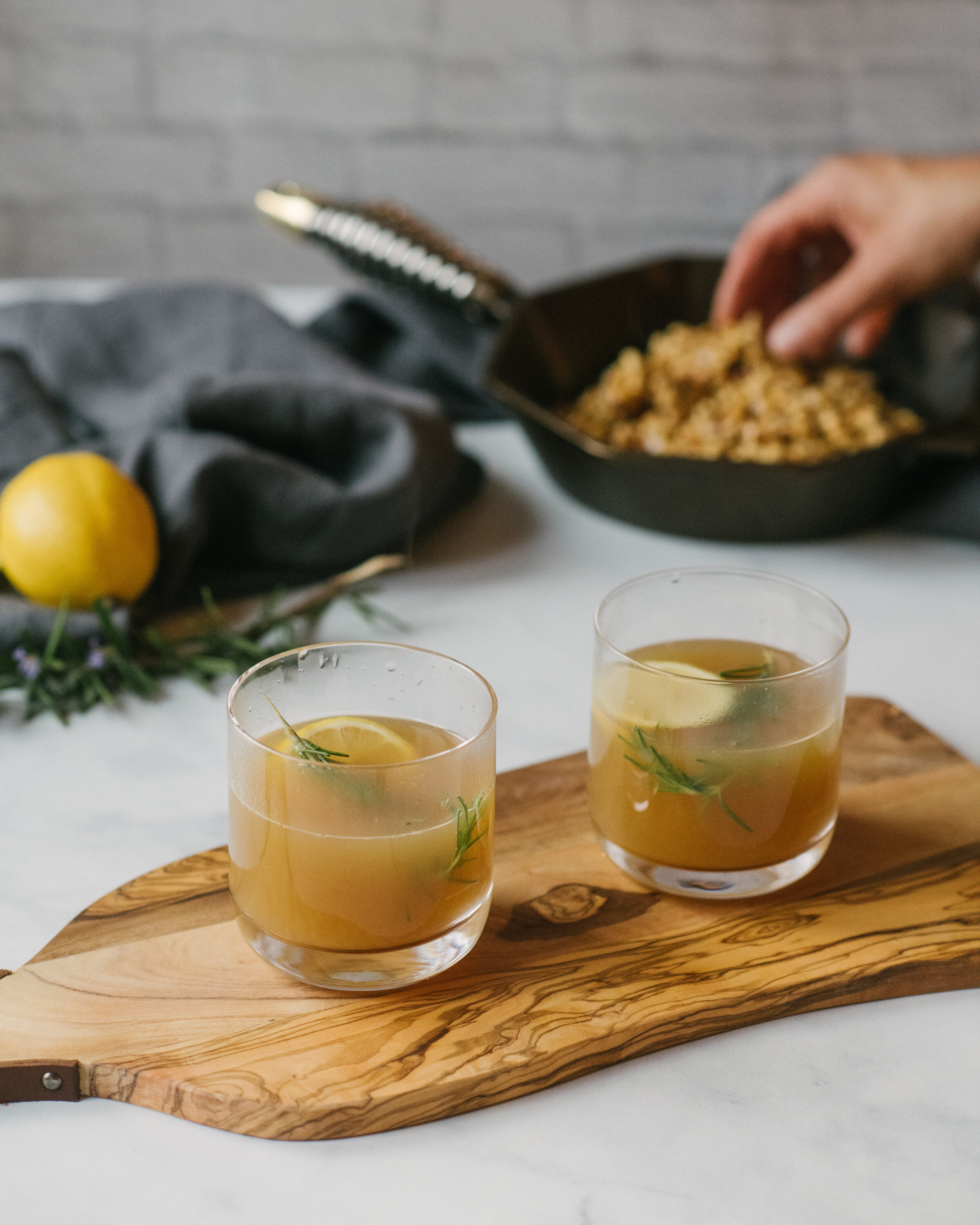Rosemary Apple Cider Toddy and Candied Pine Nuts and Fennel for Finex