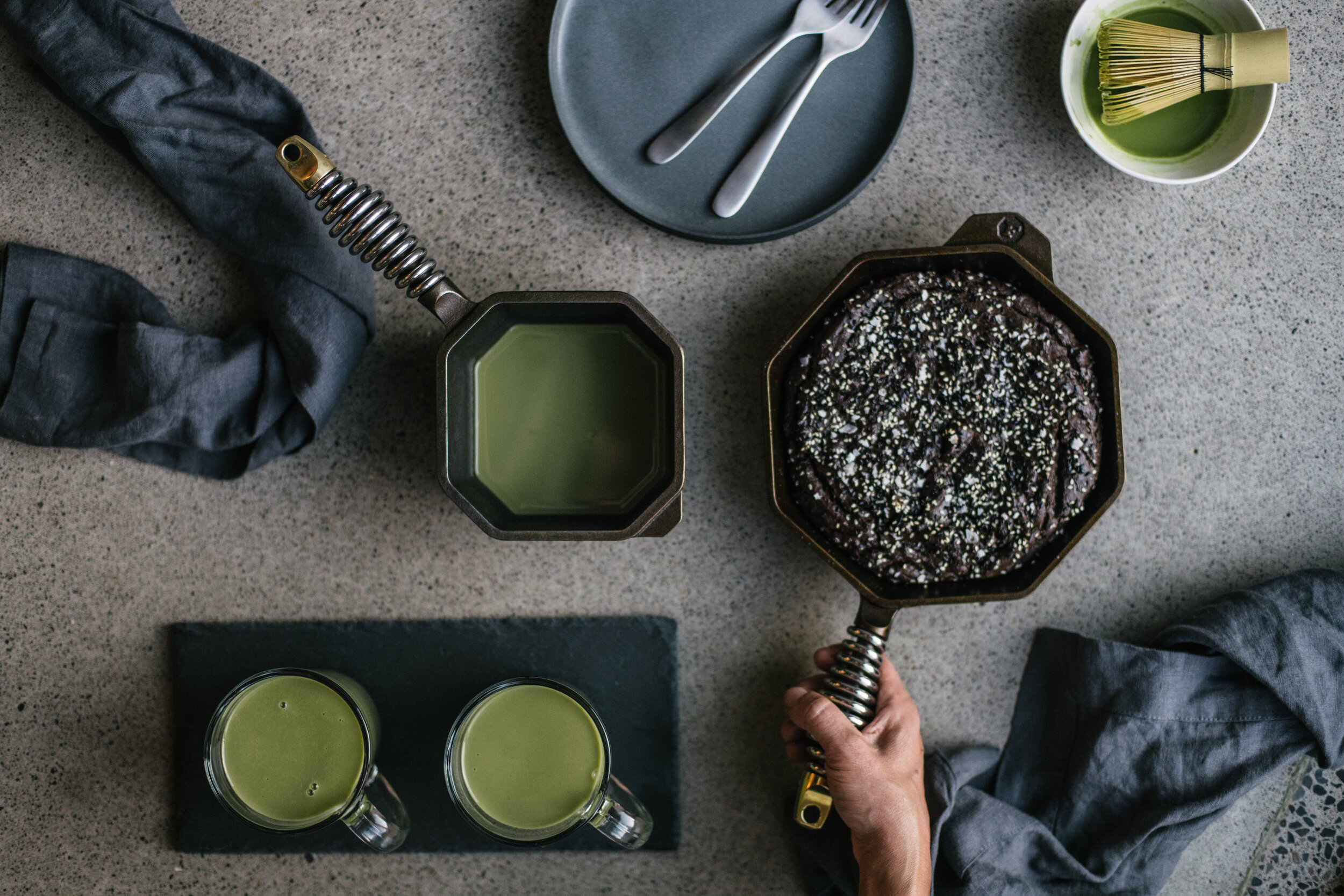 Smoky Vanilla Matcha and Sesame Skillet Brownie for Finex