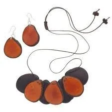 Flat Tagua Earring and Necklace Set