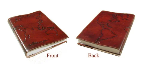 World traveler journal made from cruelty free leather and recycled cotton paper, created in India by Eco Friendly Papers