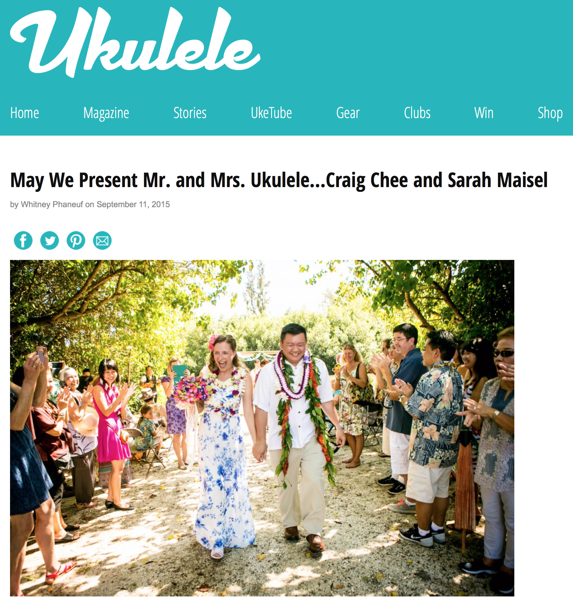 Thank you to Ukulele Magazine for the wonderful wedding wishes ! 