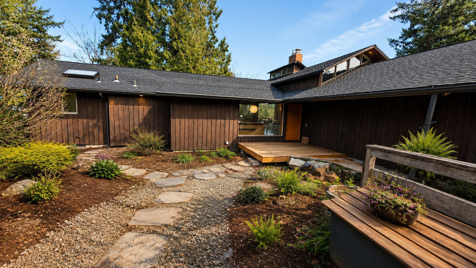 Exterior view of completed basement ADU conversion and residential remodel in Milwaukie, Oregon.