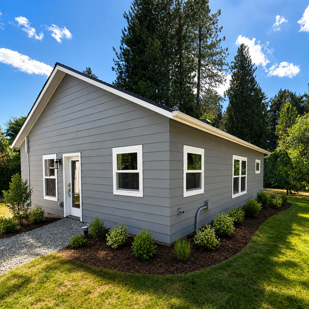 Custom detached ADU built by Rip City Construction featuring Hardie siding, energy-efficient windows, and professional landscaping in Portland, Oregon.