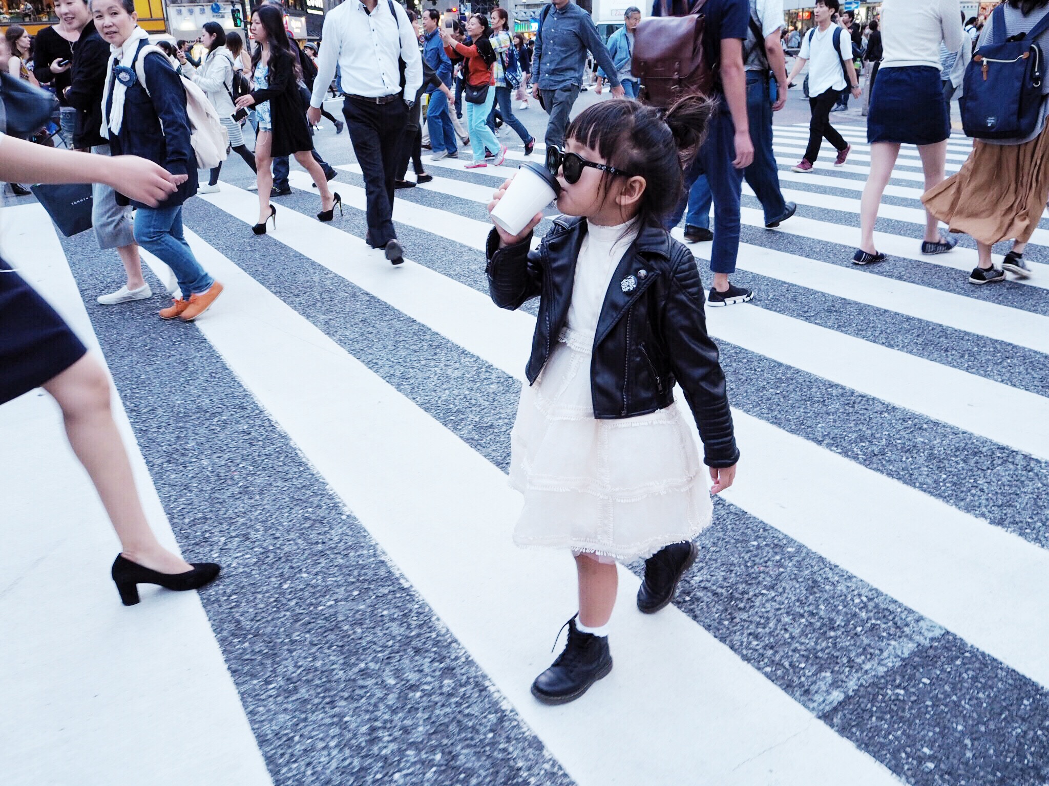 SHIBUYA CROSSING: Dress: H&M Studio Collection, Jacket: Eve JNR , Boots: Dr. Martens