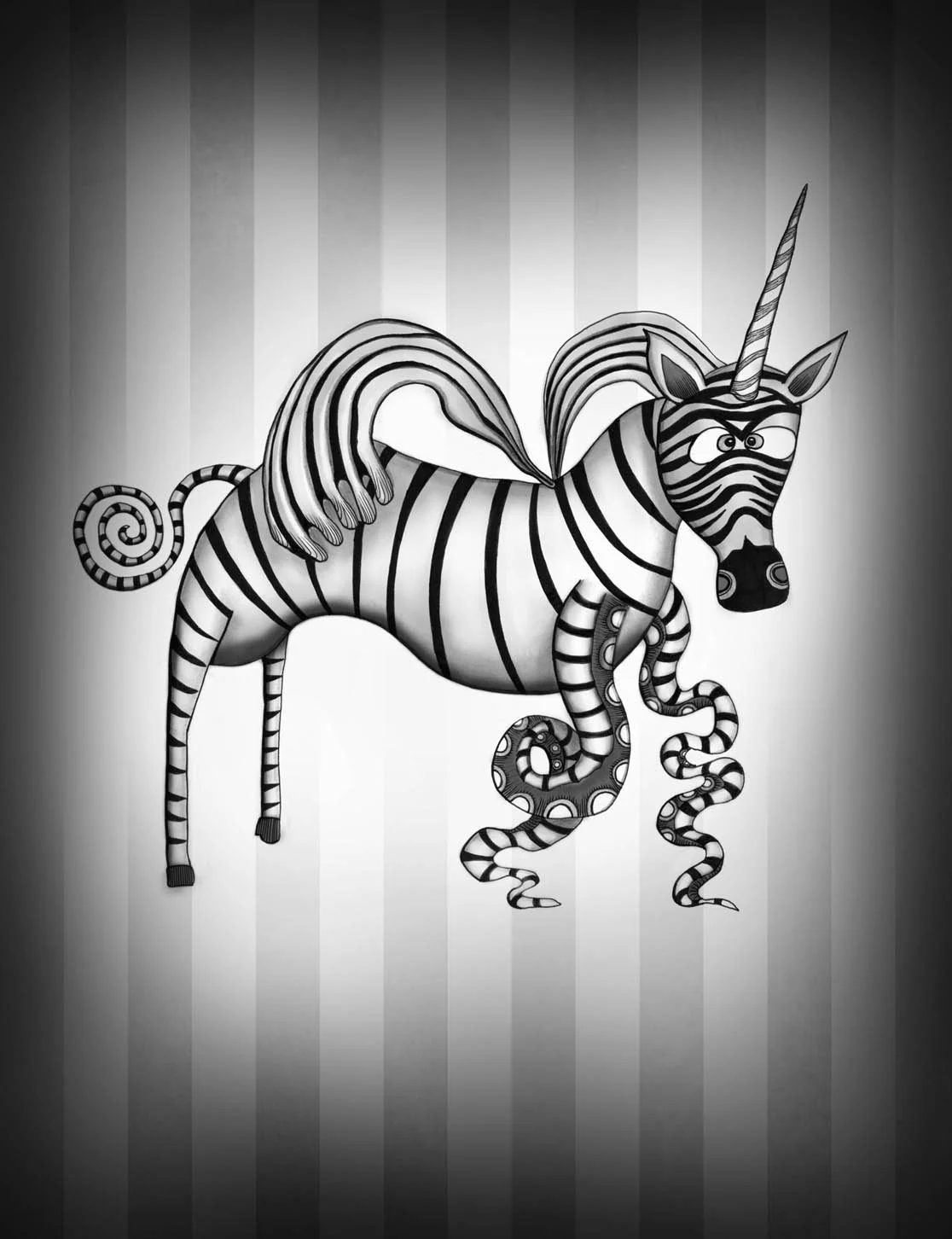 The final black and white illustration for a book project. 