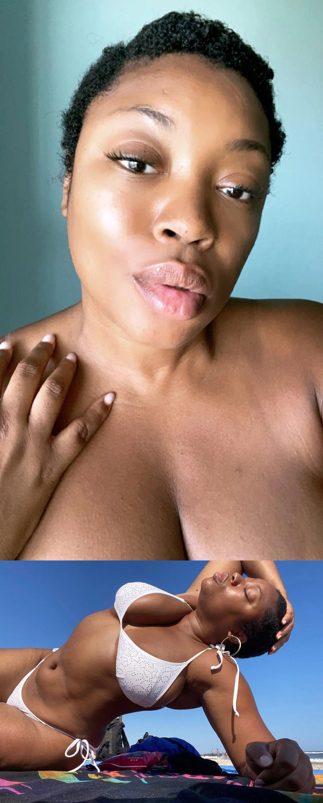  Liris Crosse  Nude to me has so many meanings. One is being bare like I am here. No makeup, no hair extensions, no filters just the bare essence of me. My natural hair, my scar on my forehead, my super pink lips, my golden skin. Nude is ME!   Nude c