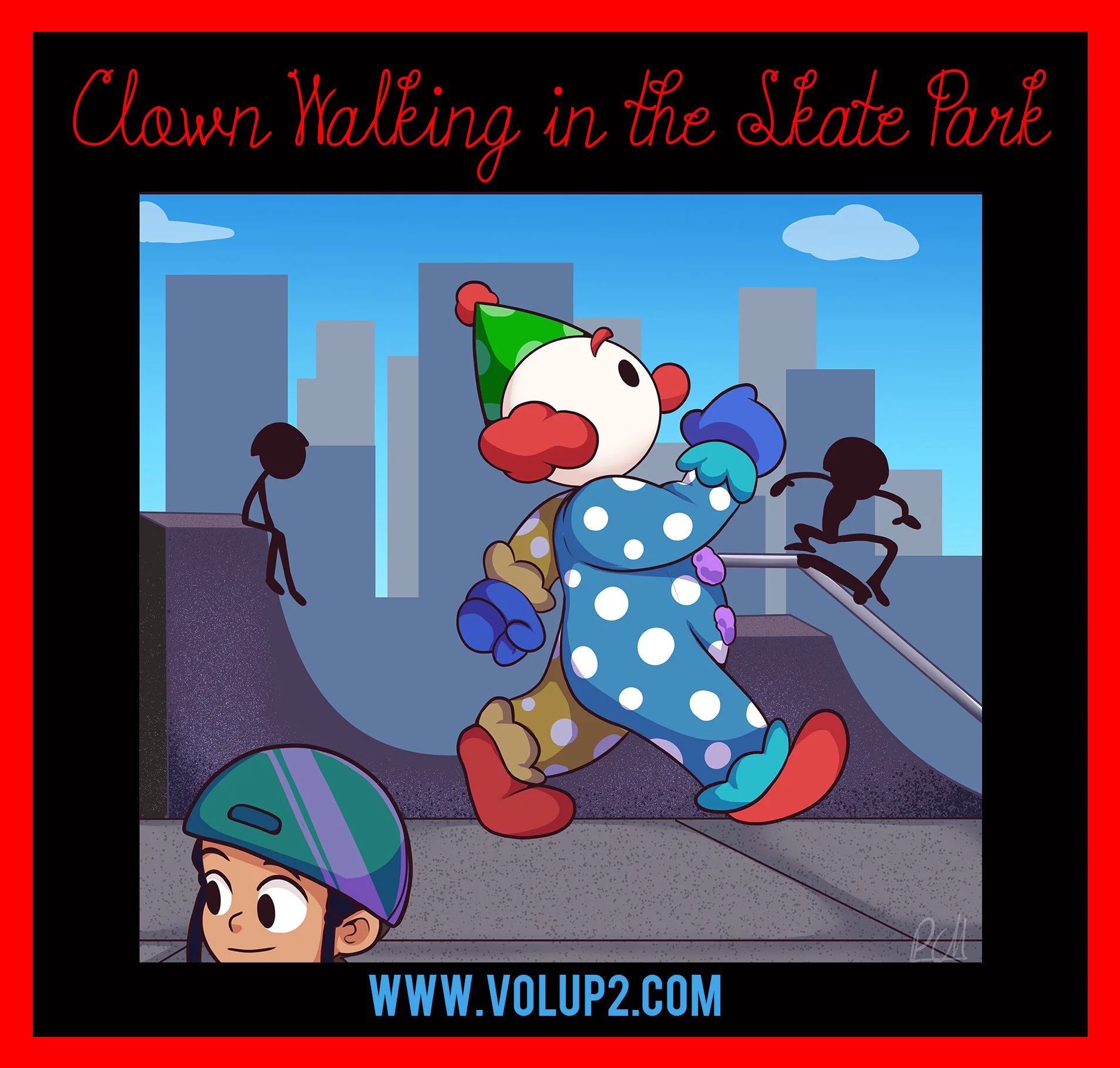 Clown Walking in the Skate Park by Madison Murray