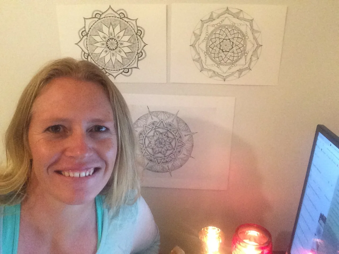 Quick selfie-Saturday with some of my mandalas and some candles lit in gratitude for you all!