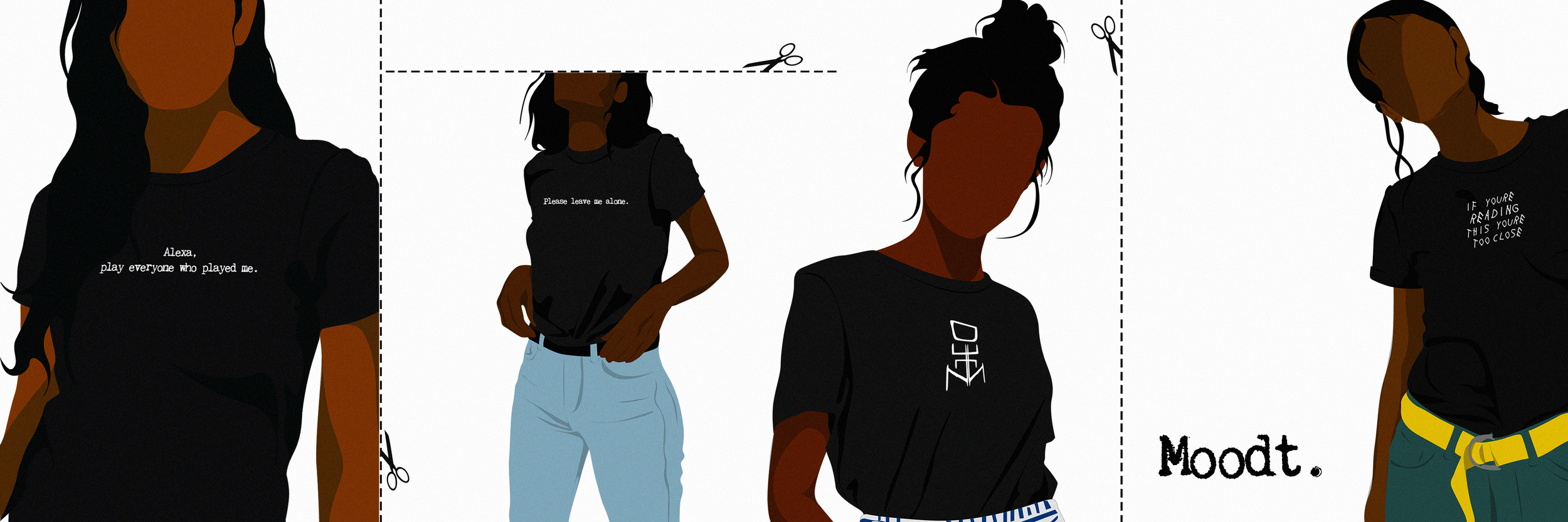 Illustrations to serve as product shots for apparel.