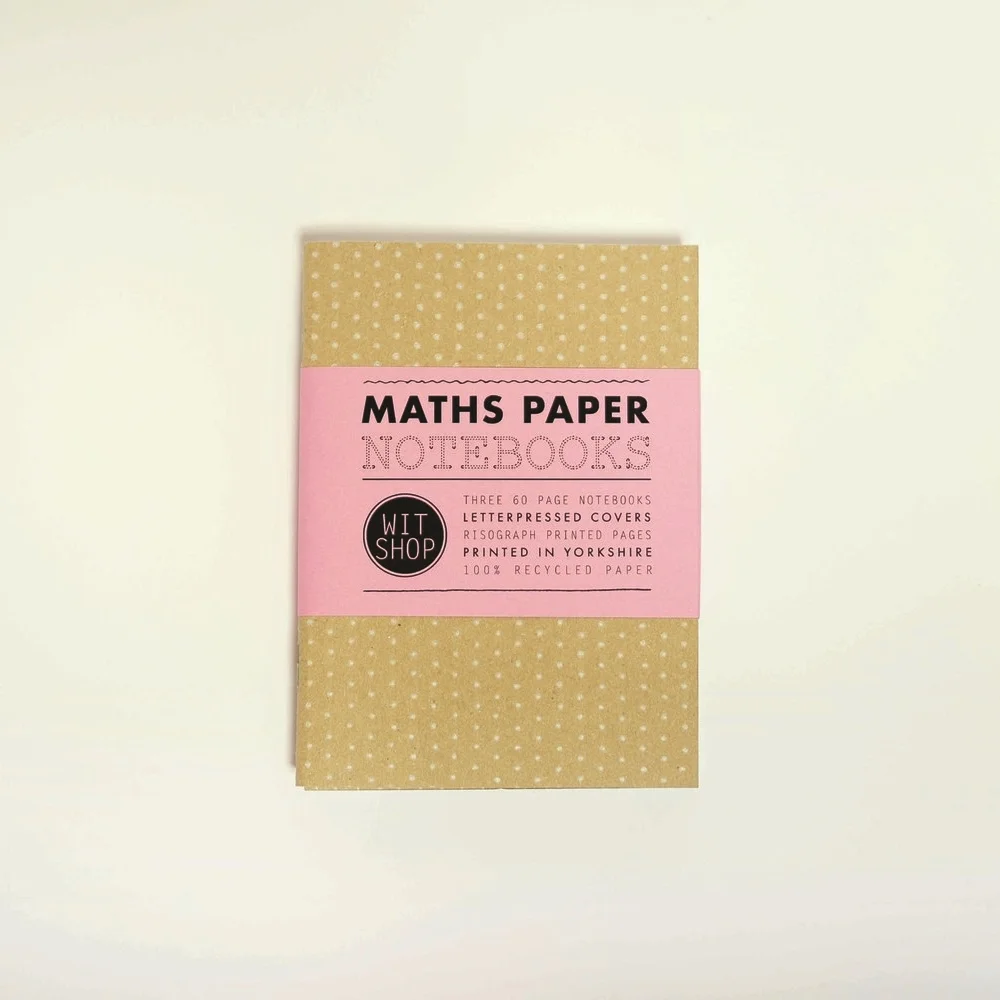 Maths Paper Notebooks , £9 A celebration of school maths papers in a set of three: dotted, squared and isometric, bound in letterpressed covers. 