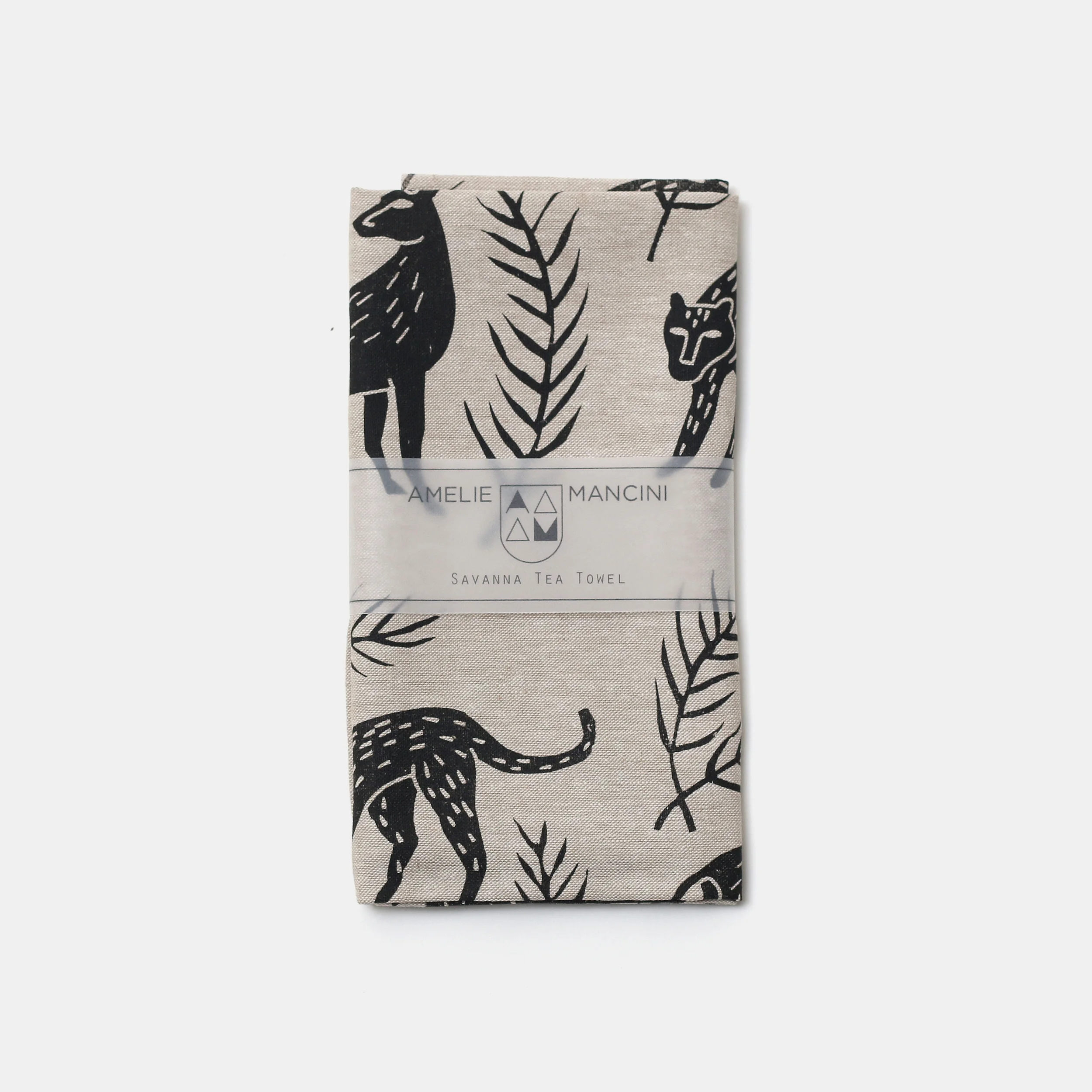 Amelie Mancini Savanna Tea Towel, £20 Brooklyn based artist Amelie Mancini uses lino cuts to print her Savanna pattern onto fabrics with water-based inks.