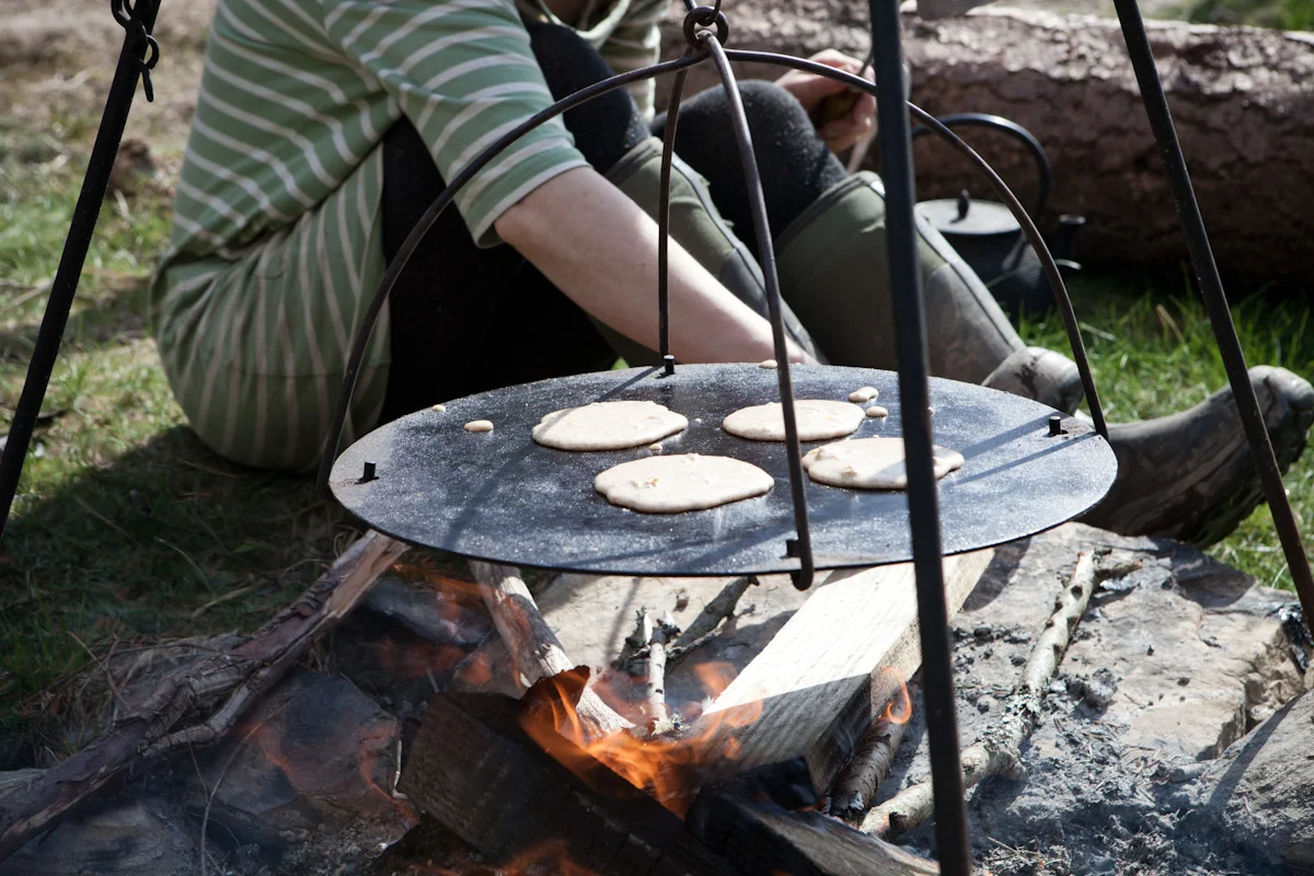 Gorse flower pancakes make a hearty breakfast, especially after a night under the stars