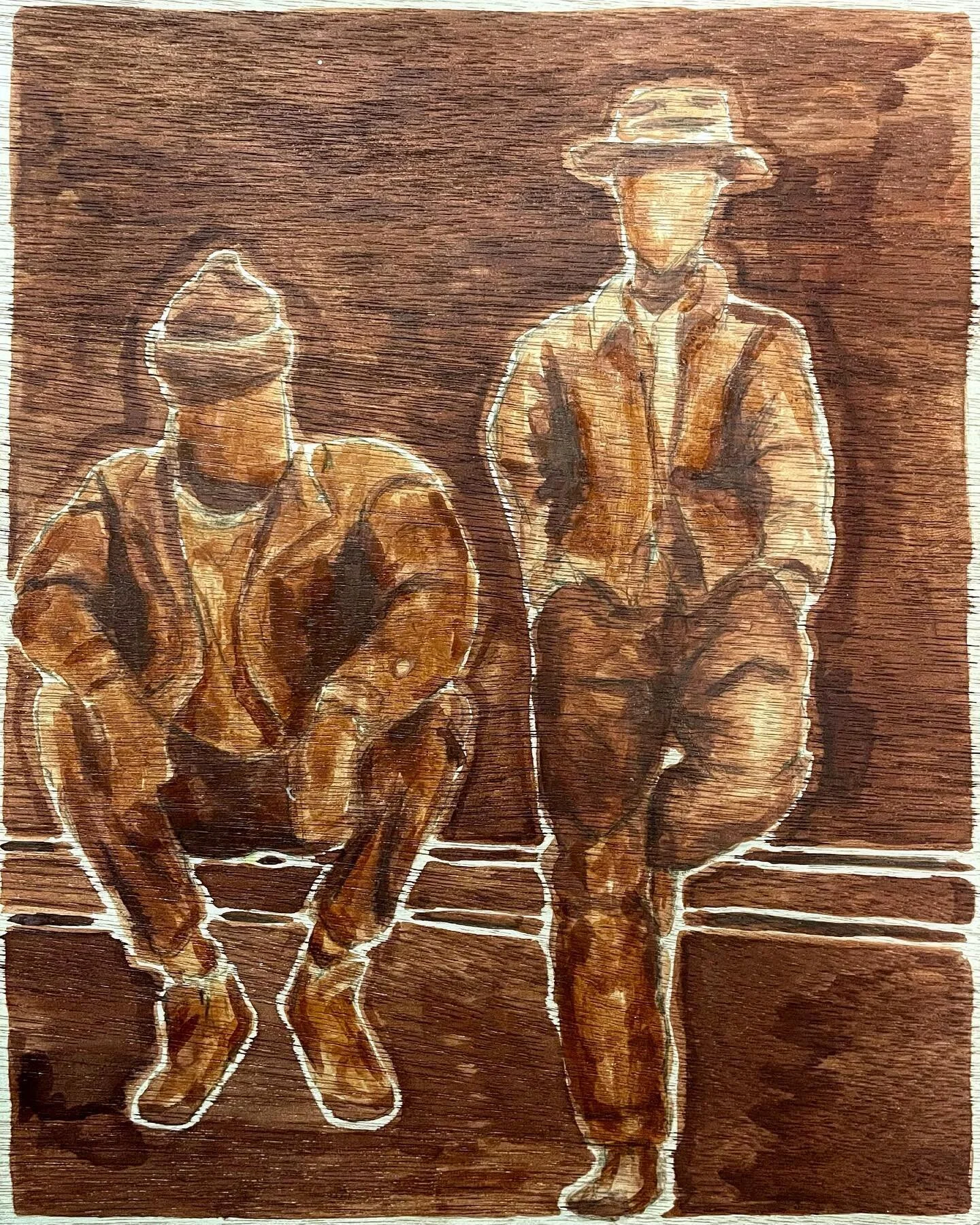 &ldquo;Portrait of The Artist Reflecting with his Former Self&rdquo; -2023
8in x 10in
Acrylic Ink on wood panel

This work is a study in reflection, duality, identity and blackness. It is the direct product of time spent with myself reflecting on my 