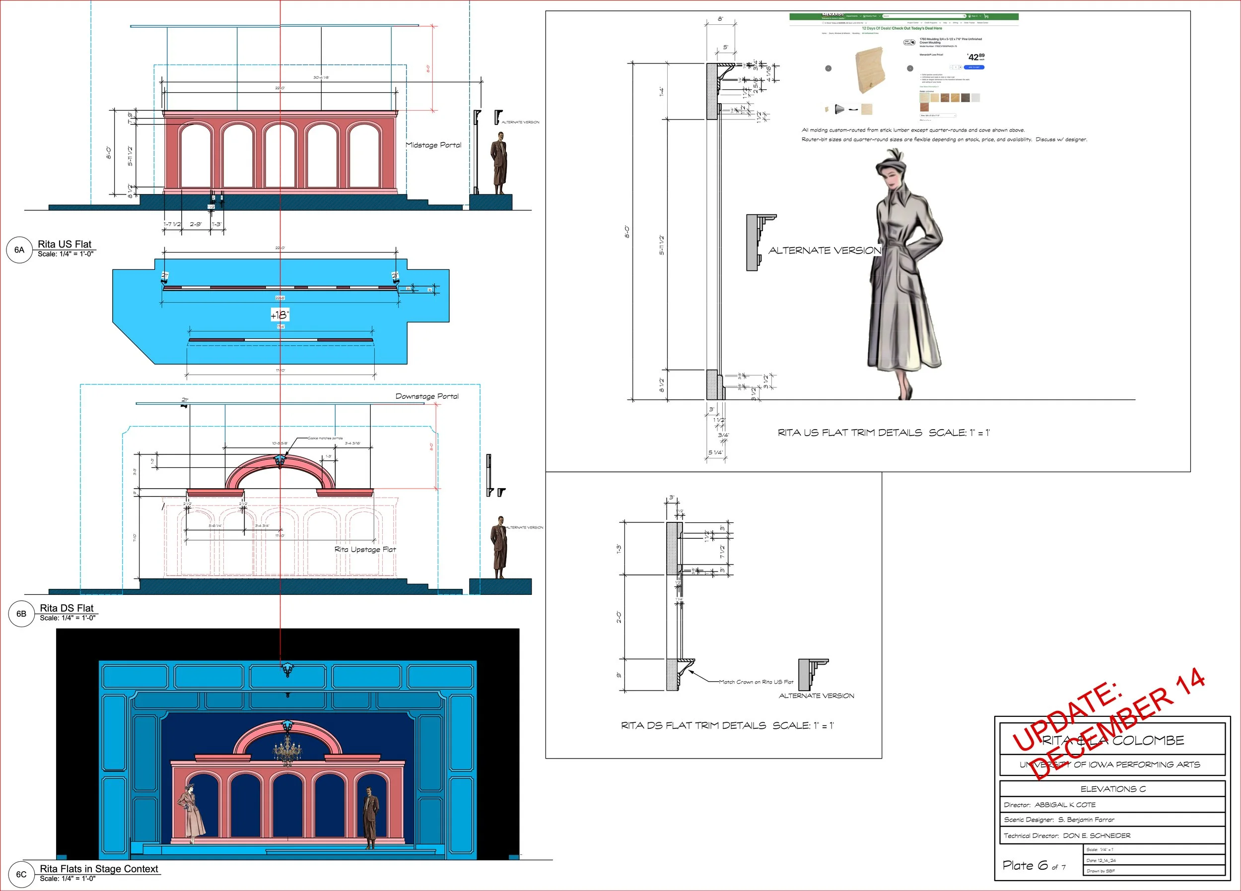 Drafting: Elevations for Rita and La Colombe for The University Performing Arts