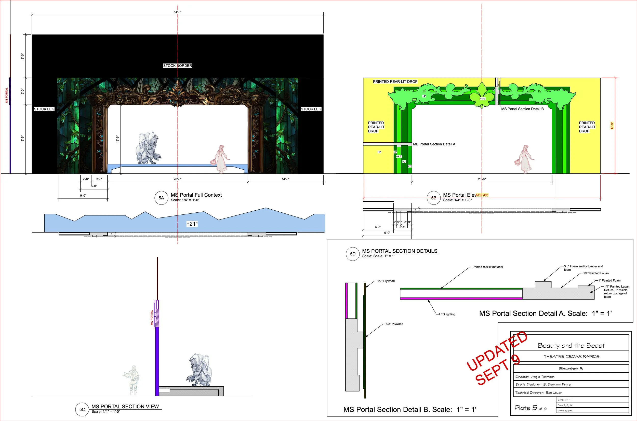Drafting:  Scenic Elevations for Beauty and the Beast at Theatre Cedar Rapids