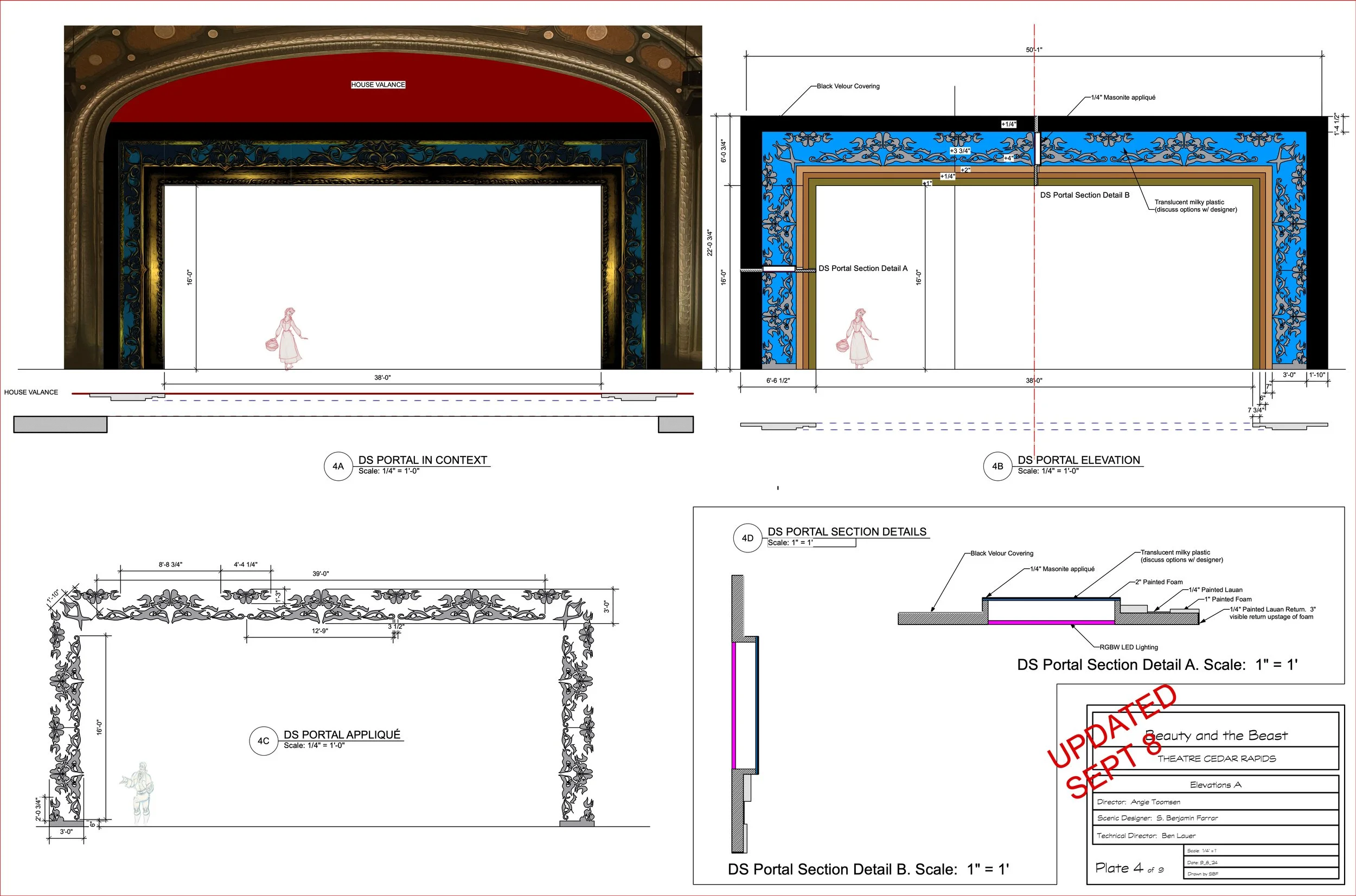 Drafting:  Scenic Elevations for Beauty and the Beast at Theatre Cedar Rapids