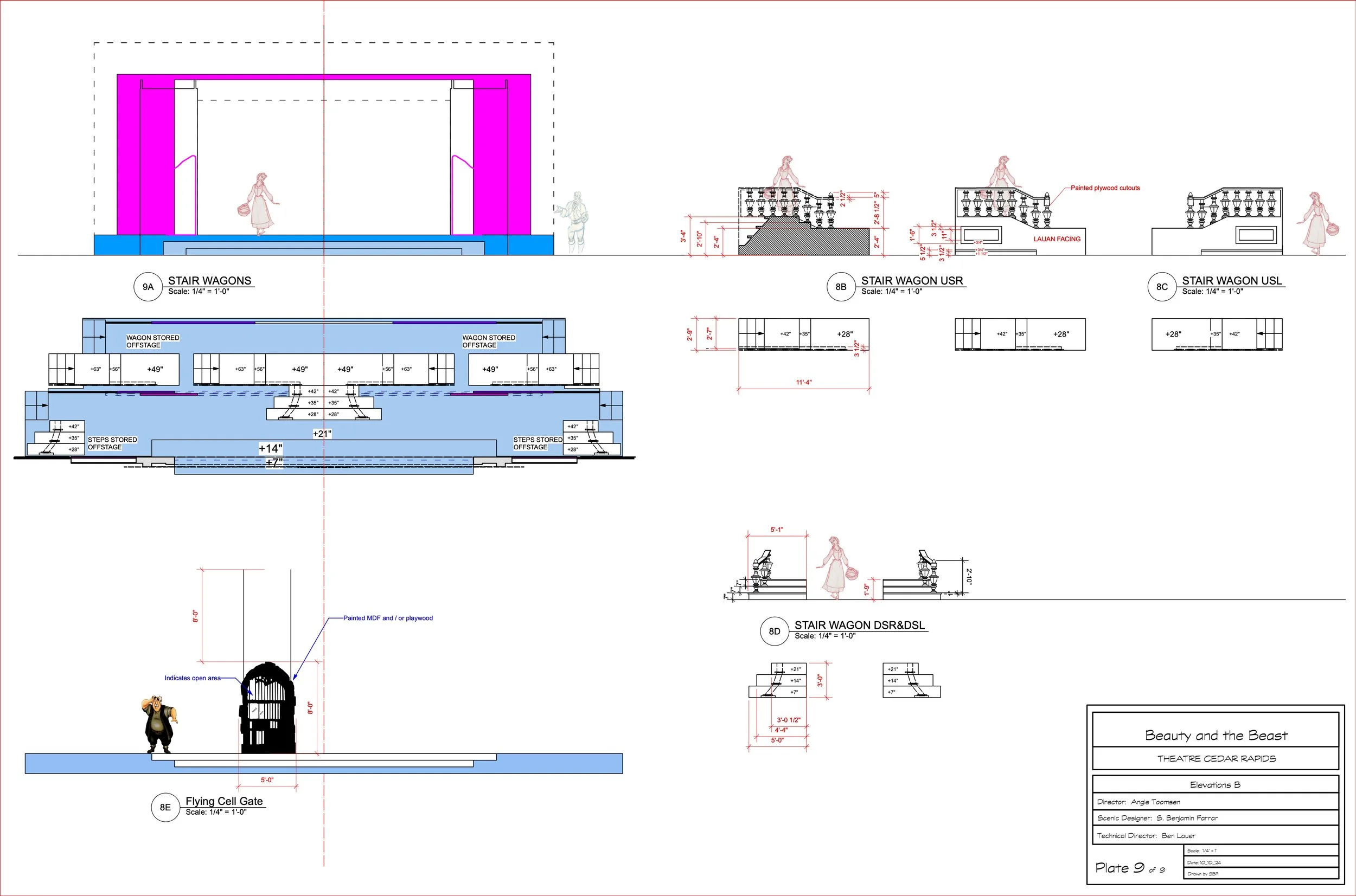 Drafting:  Scenic Elevations for Beauty and the Beast at Theatre Cedar Rapids