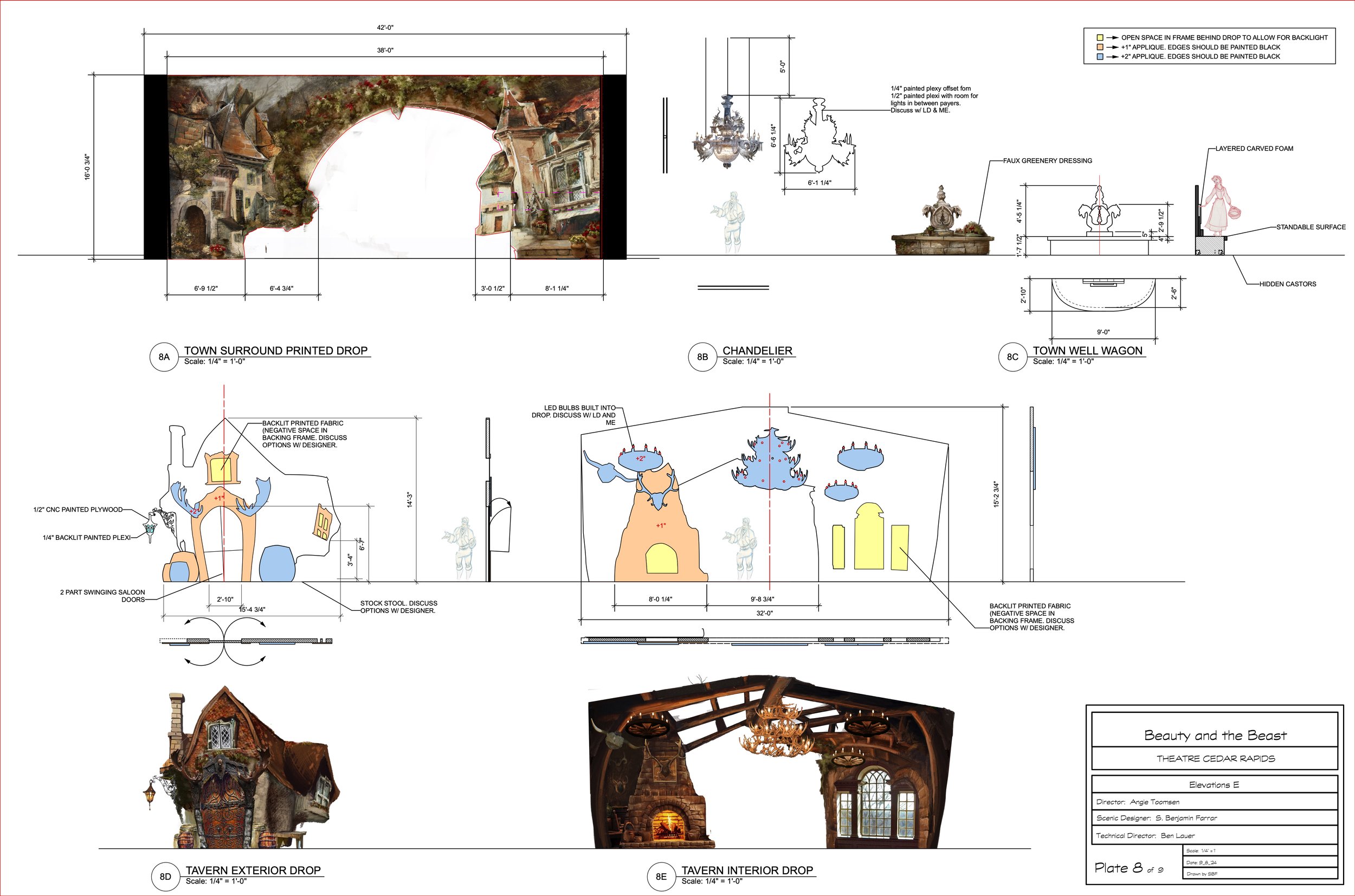 Drafting:  Scenic Elevations for Beauty and the Beast at Theatre Cedar Rapids