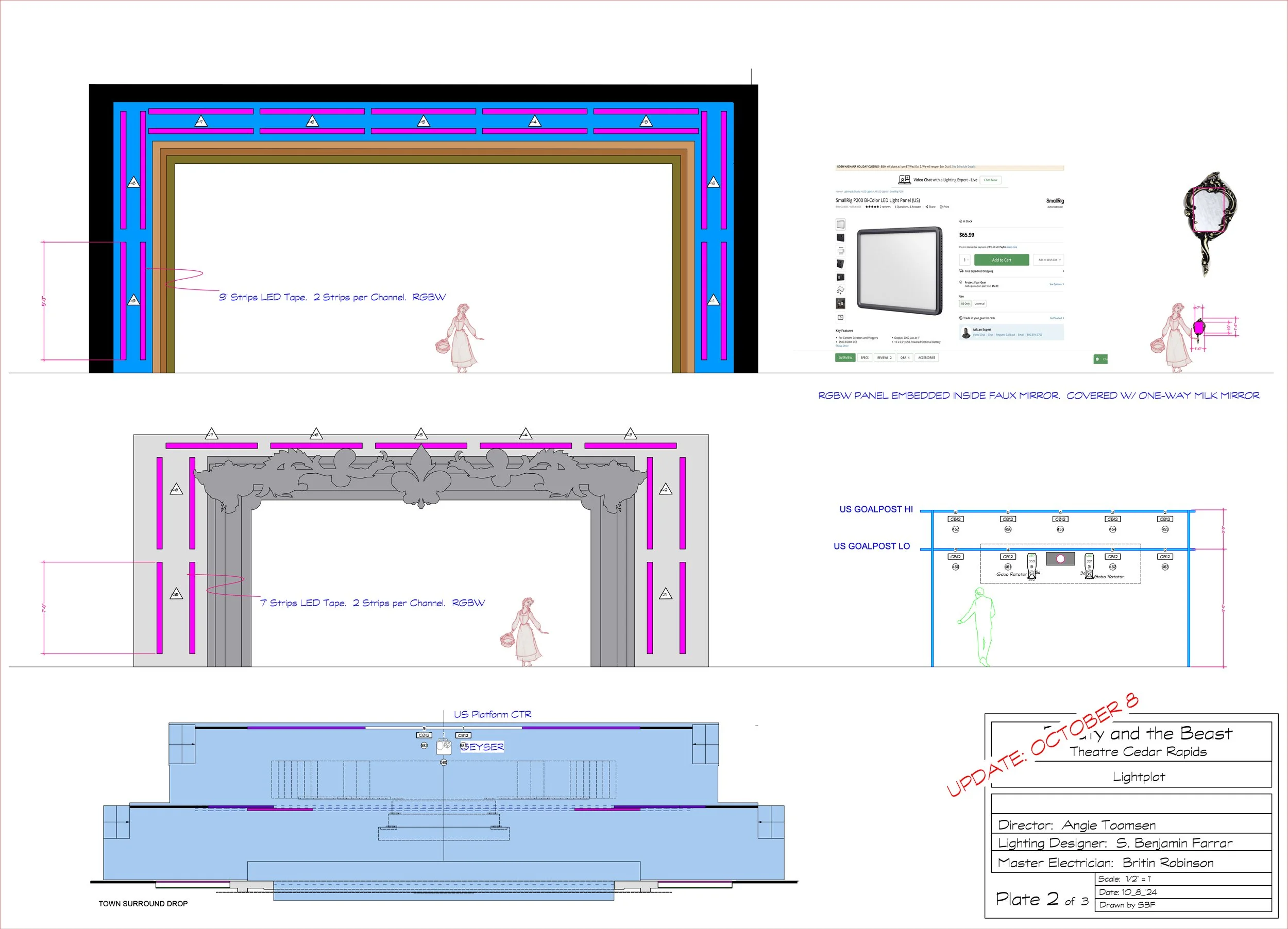 Drafting: Light Plot Practicals Elevation for Beauty and the Beast at Theatre Cedar Rapids