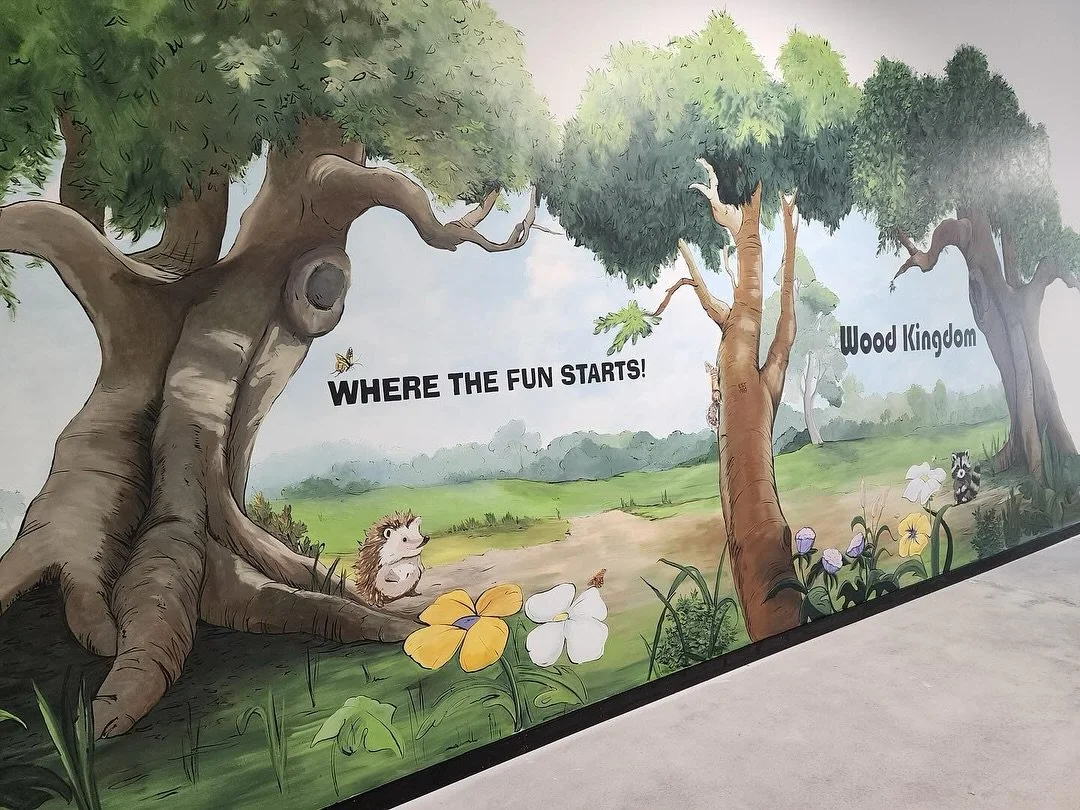 Hand painted Forest theme wall for our friends at @woodkingdomlakegrove_ thanks to our amazing artists for bringing this to life.