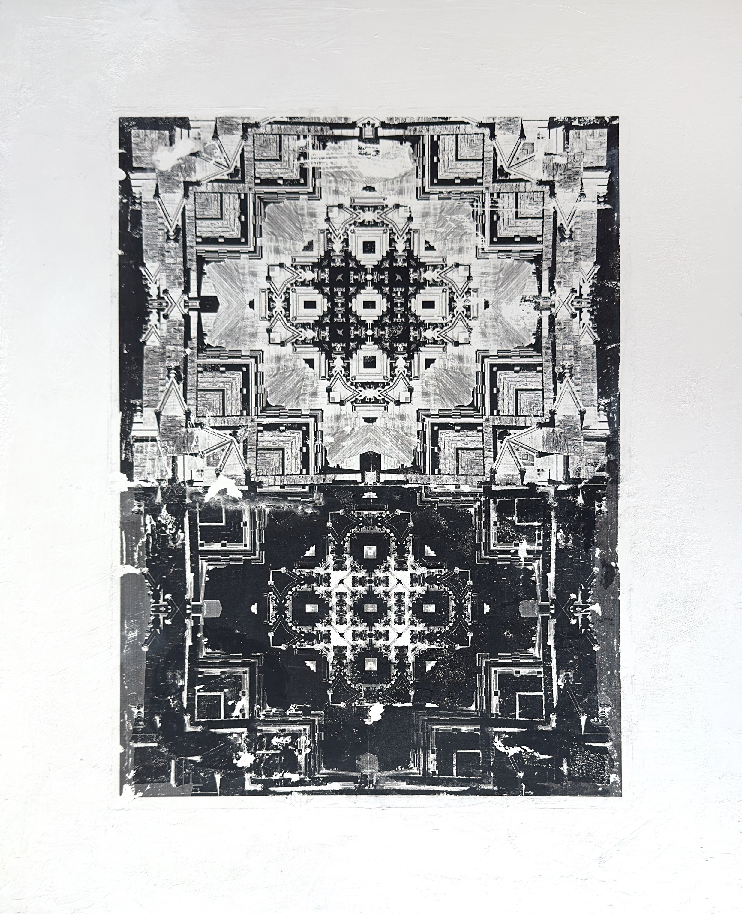 "Dualisms", Laser Transfer Monoprint on Panel, 16 x 24", 2024