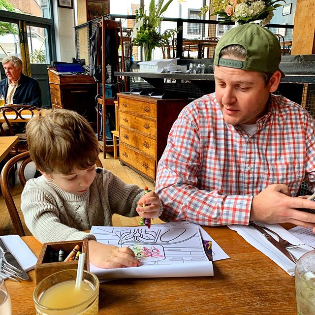 Just a couple of guys with Crayons passing time until the pizza arrives. #crucialmoments
