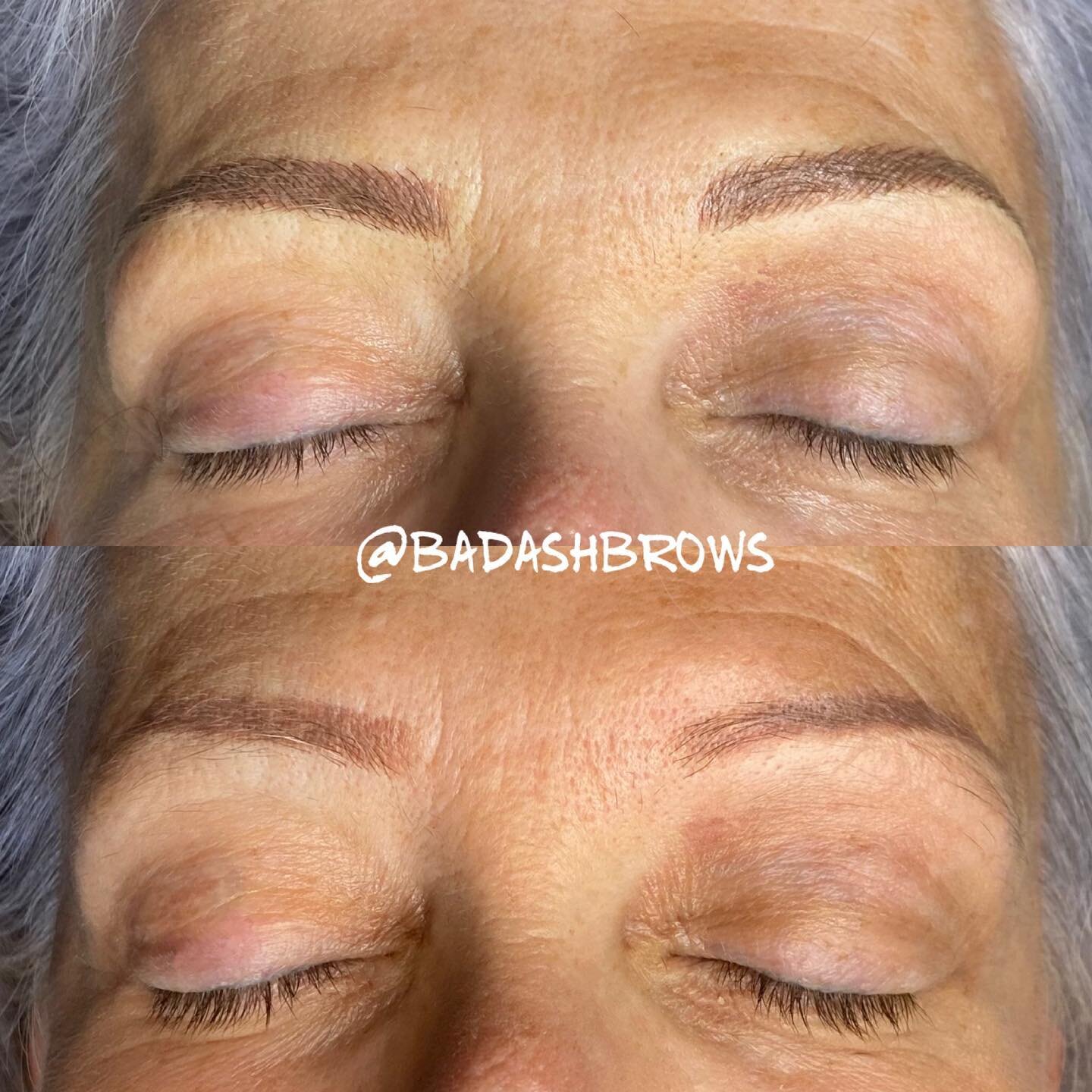 When someone comes in with previously microbladed brows (by someone else) you never know what you&rsquo;re going to see. Thankfully the shape was one we could easily work with. We used ash brown to tone down the existing warmth from her previous work