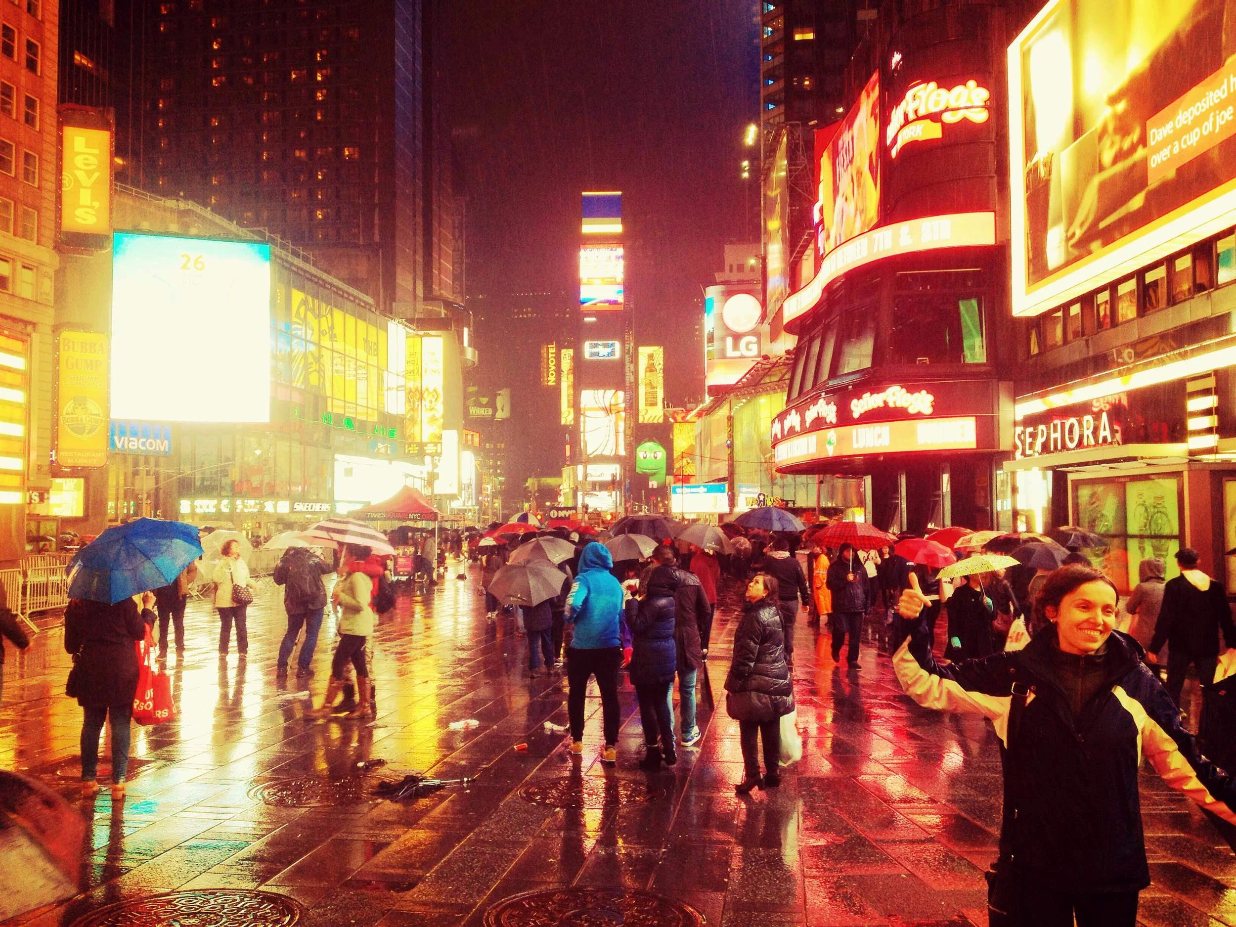 Times Square on a rainy evening
