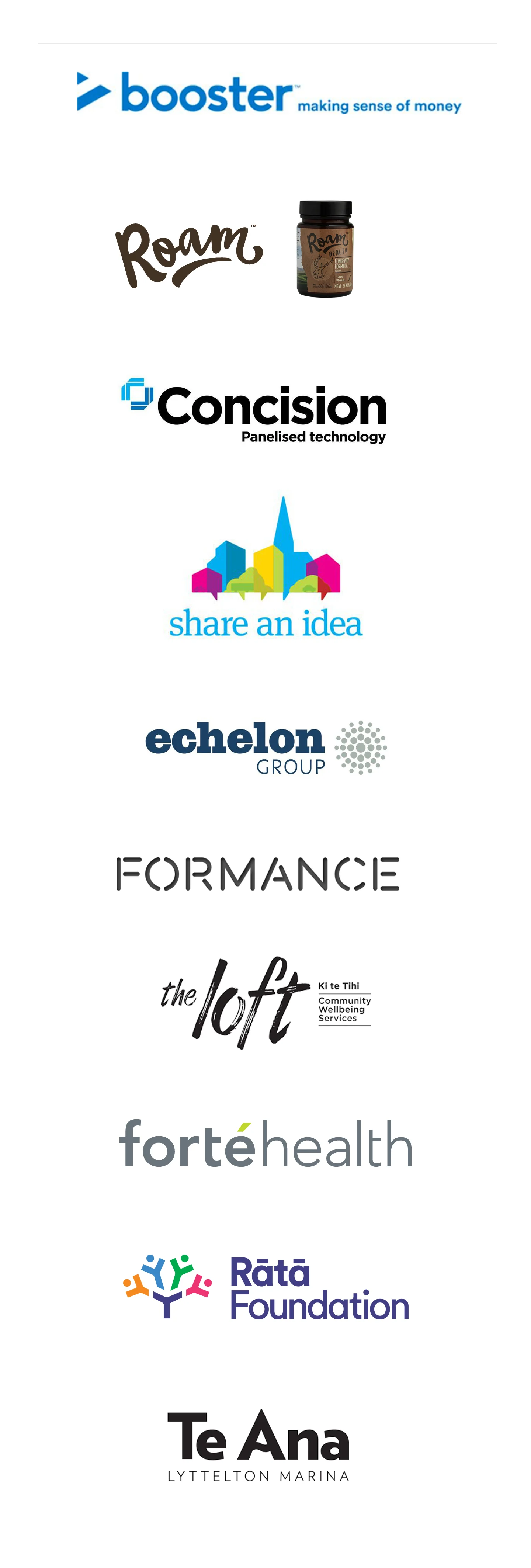 Echelon Group, The Loft, Forté Health, Rata Foundation and Share an Idea were all created while an employee of Strategy Design.