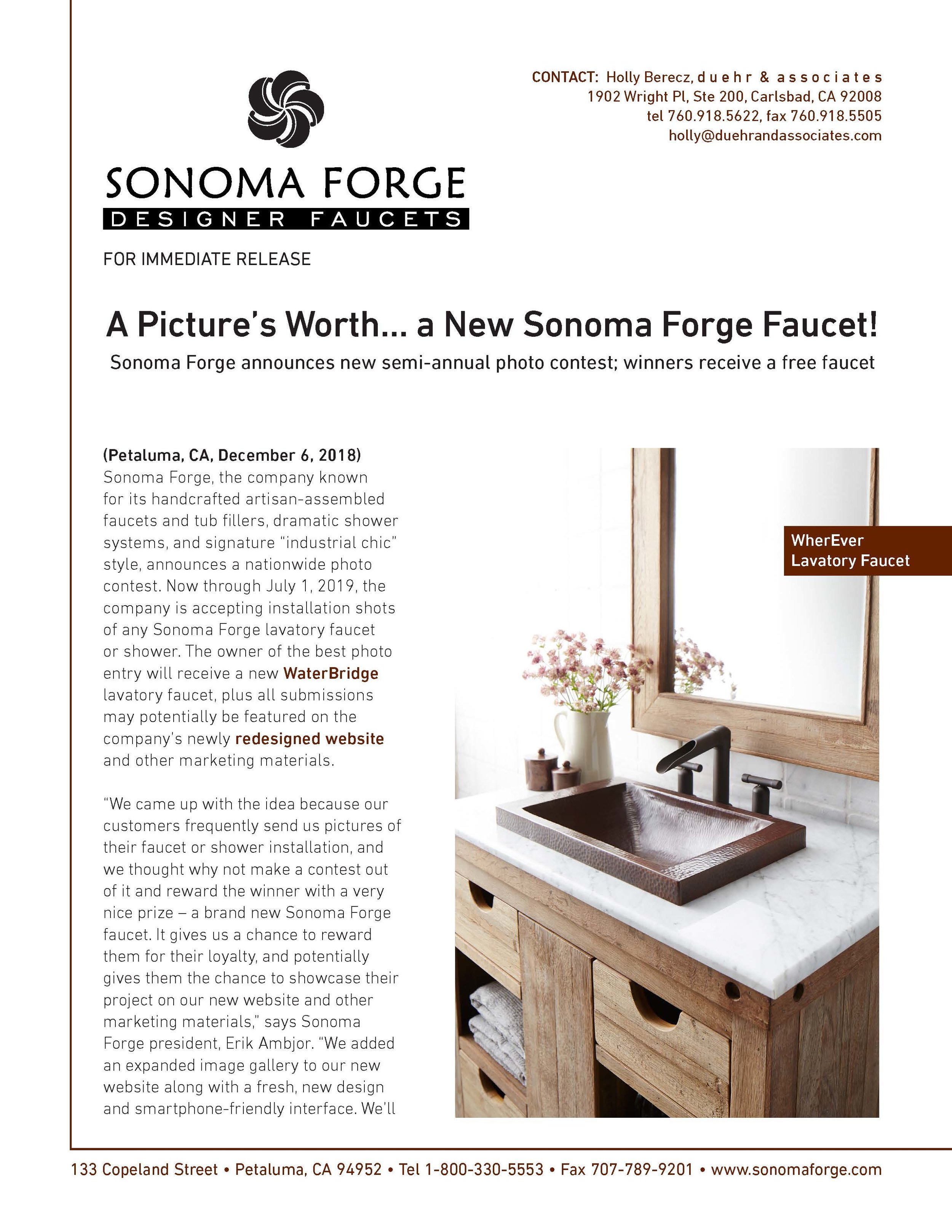 Sonoma Forge Press Release