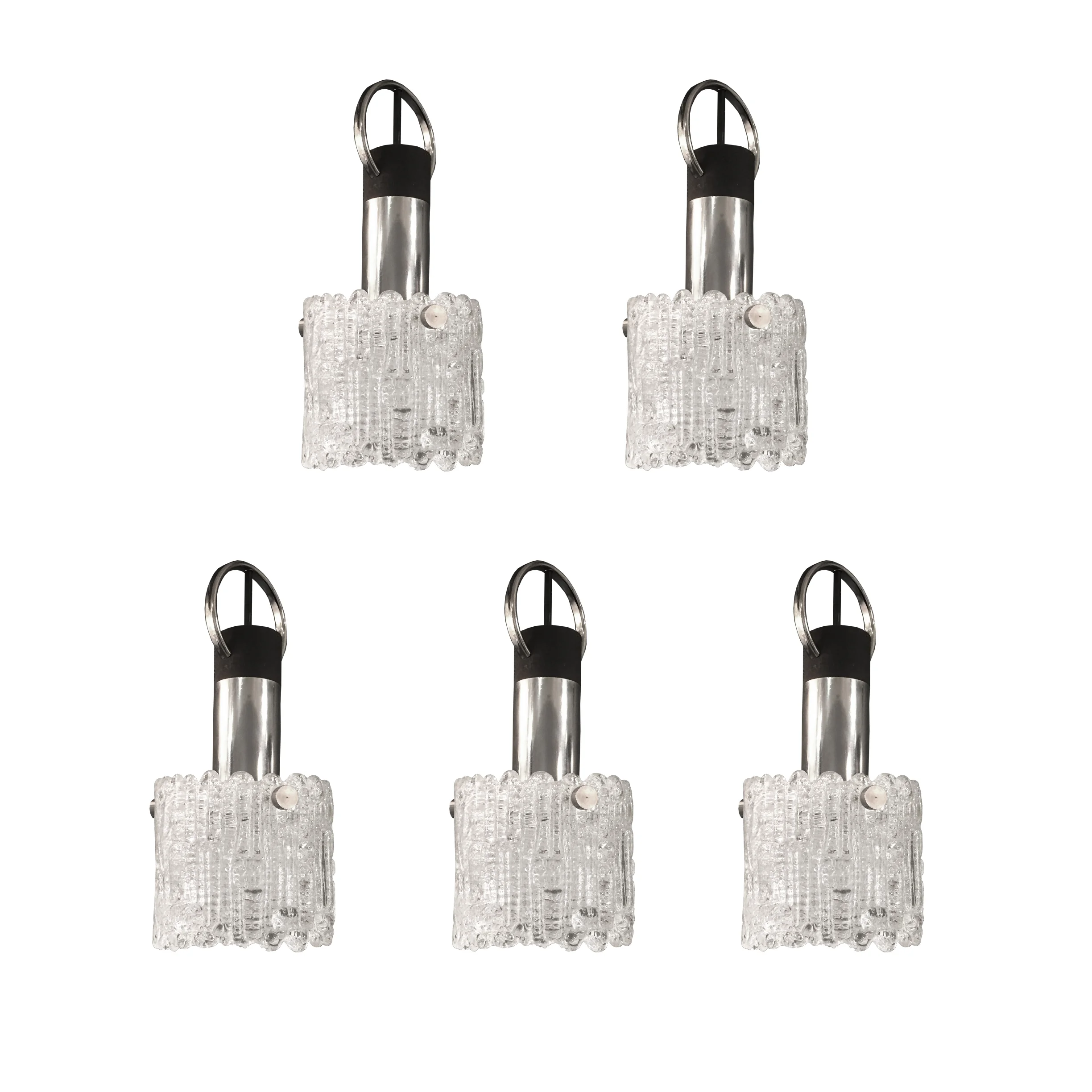 SET OF FIVE 1970'S ICE GLASS PENDANTS