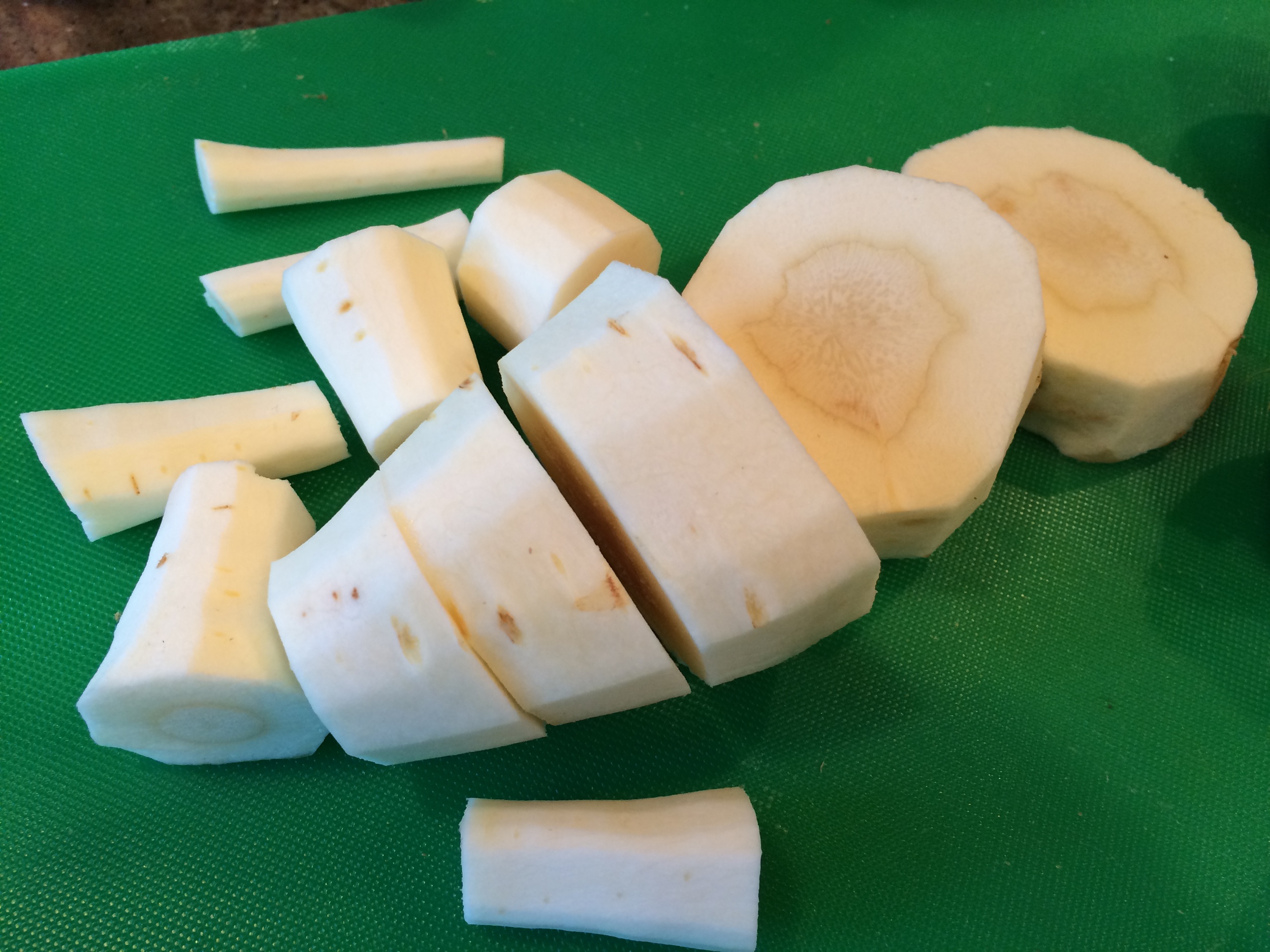 chopped parsnips into thick disks 