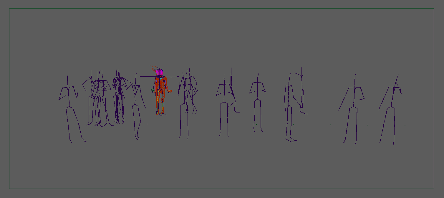  Example of the different mocap source skeletons. These were managed using Maya’s ‘Human IK’ workflow. 
