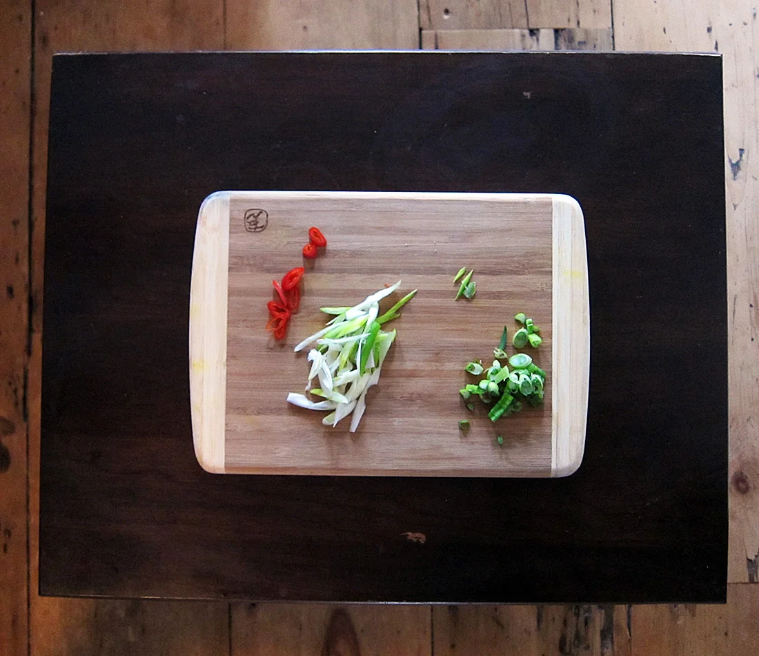 Chile. Scallion whites. Scallion greens