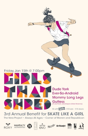 Annual benefit for Seattle Based non-profit Skate like a Girl. See more information at Girlsthatshred.org