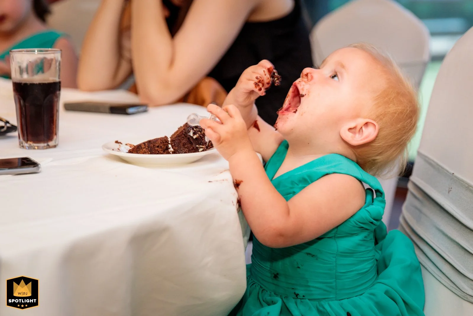 enjoying the chocolate cake