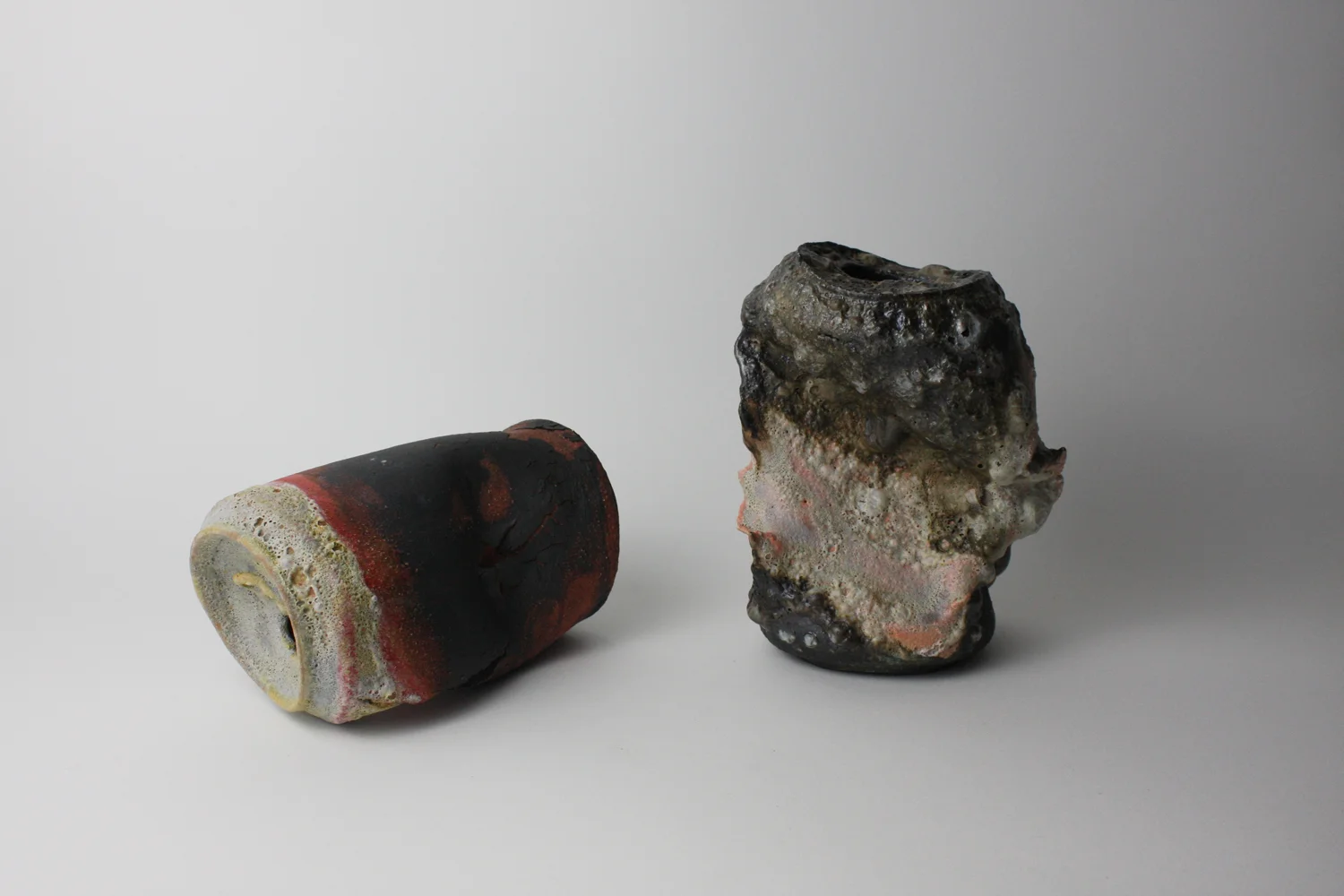  left :  2015  6.5 x 5 x 4.25 inches  Glazed Ceramic     right :  2015  6.75 x 5.25 x 4 inches  Glazed Ceramic 