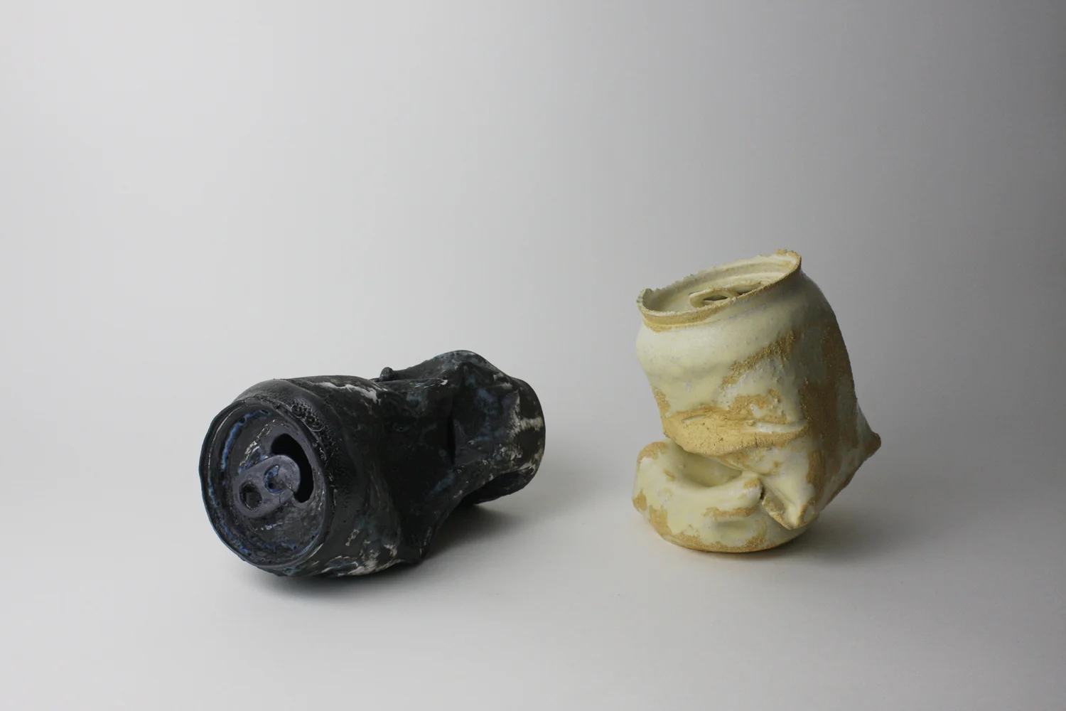  left :  2015  6.5 x 4 x 4.25 inches  Glazed Ceramic     right :  2015  5.75 x 5 x 4.5 inches  Glazed Ceramic 