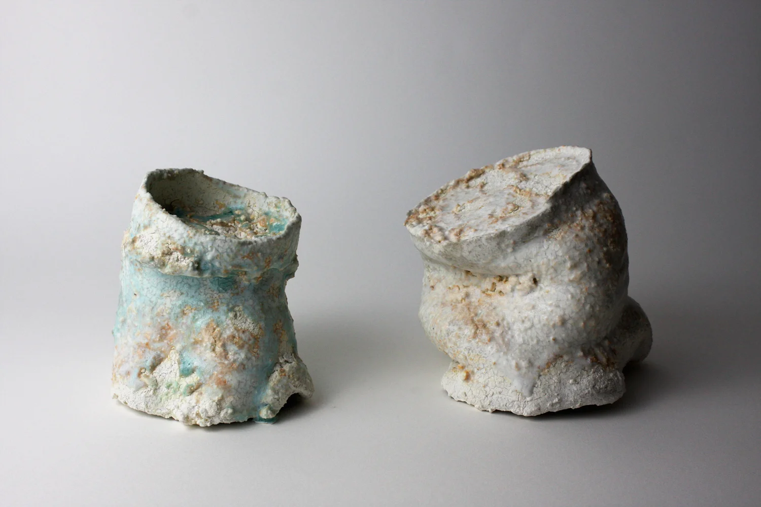  left :  2016  4.75 x 4.75 x 4 inches  Glazed Ceramic     right :  2016  4.75 x 5.5 x 5 inches  Glazed Ceramic 
