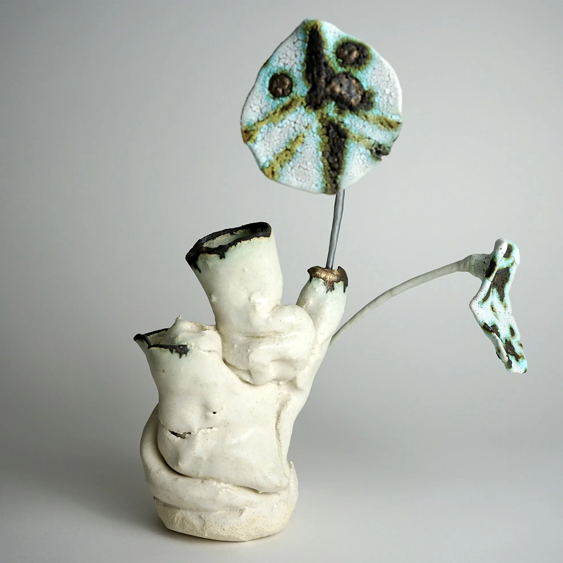  2021  Glazed ceramics, paint, epoxy, metal wire,&nbsp;  10.5 x 9 x 7 inches 