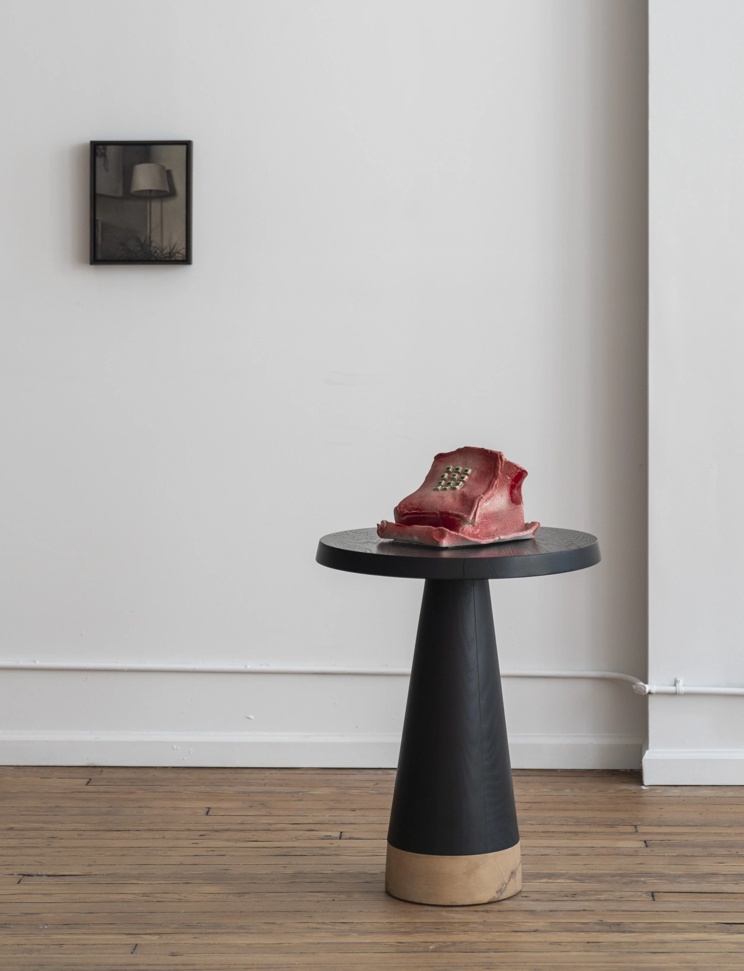  uncall  2022  7.5 × 11 x 12.5 inches  Glazed ceramic  Photo credit: JDJ gallery  Painting in the upper left by Nicholas Bierk 