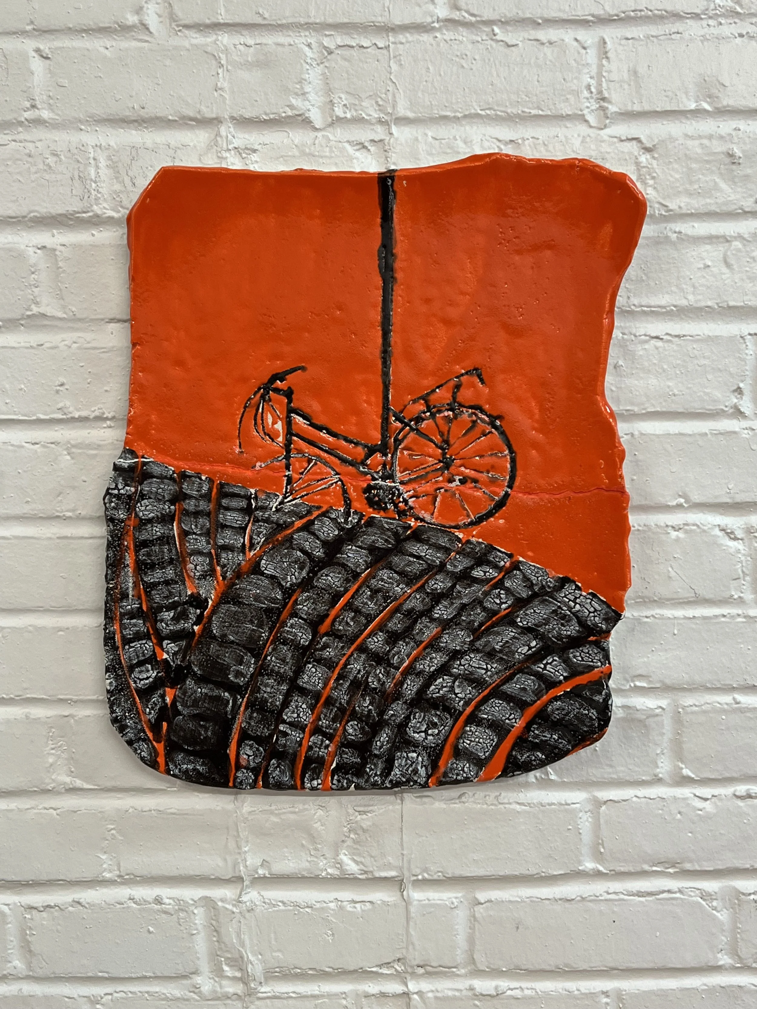  Roman street (orange)  2024  19 × 16 x 1 inches  Glazed ceramic, epoxy, acrylic paint 