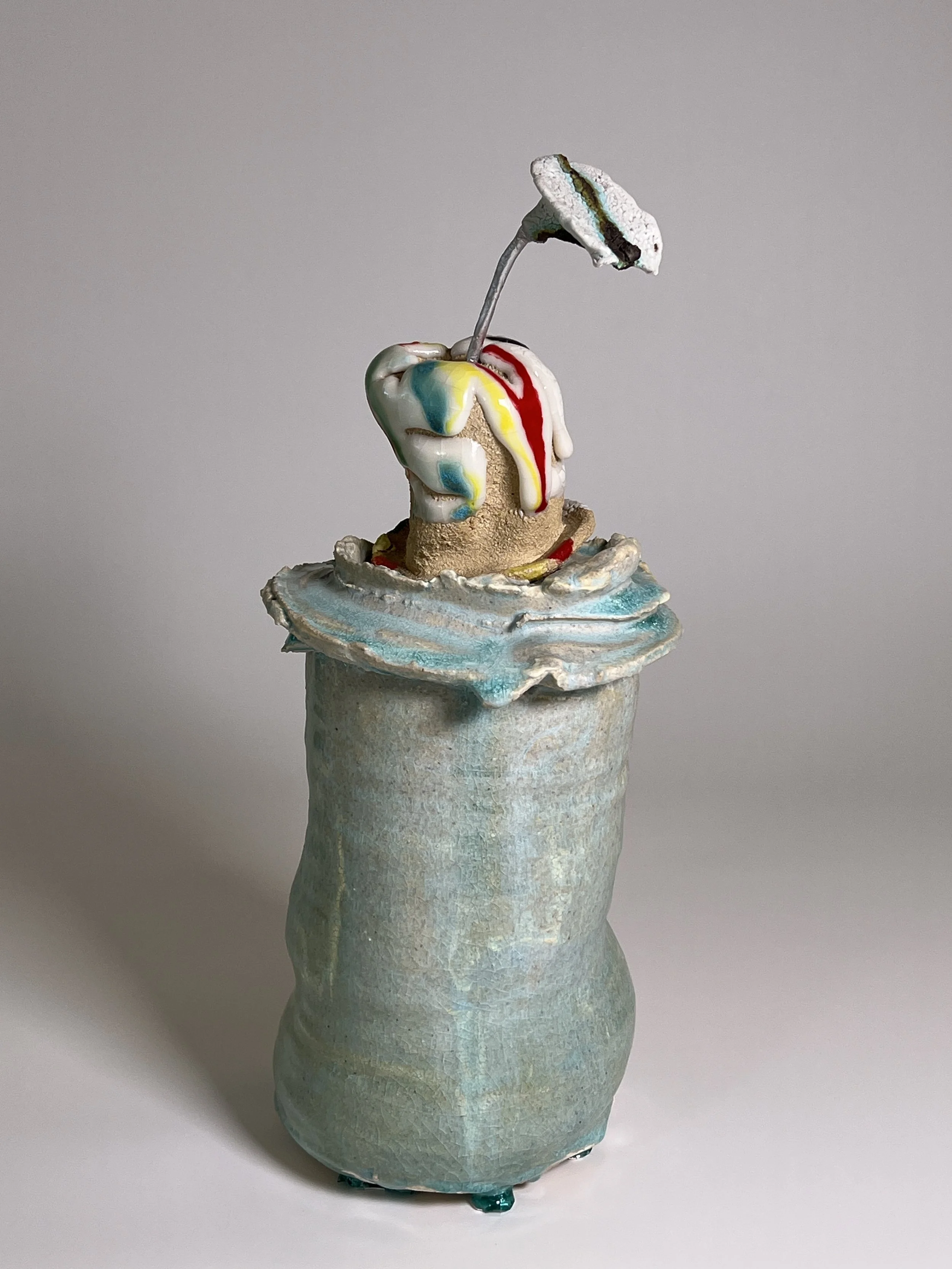  2026  Glazed ceramics, metal wire, epoxy, epoxy glue, and silver spray paint  14.5 × 6 × 6 inches 
