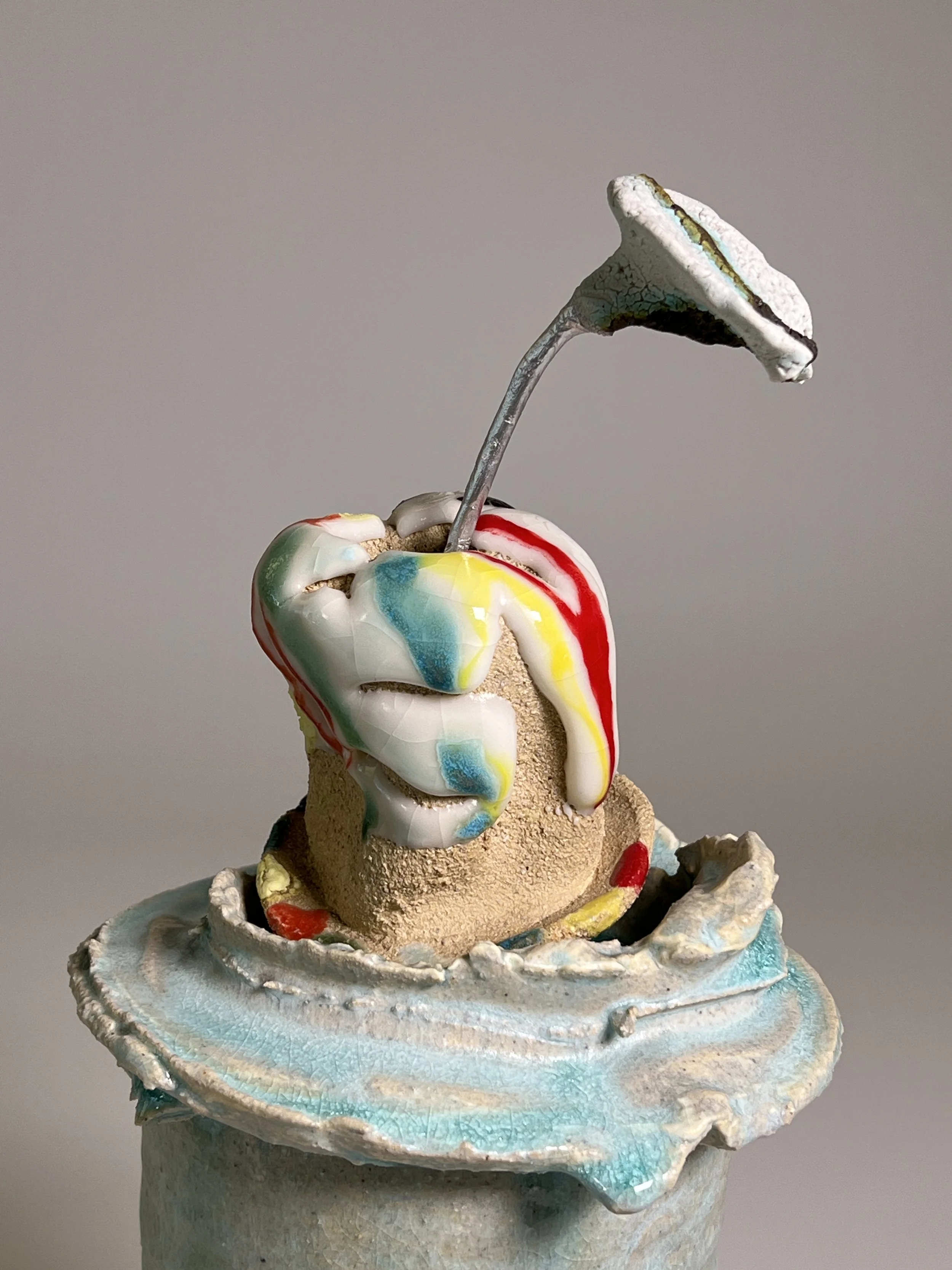  2026  Glazed ceramics, metal wire, epoxy, epoxy glue, and silver spray paint  14.5 × 6 × 6 inches 