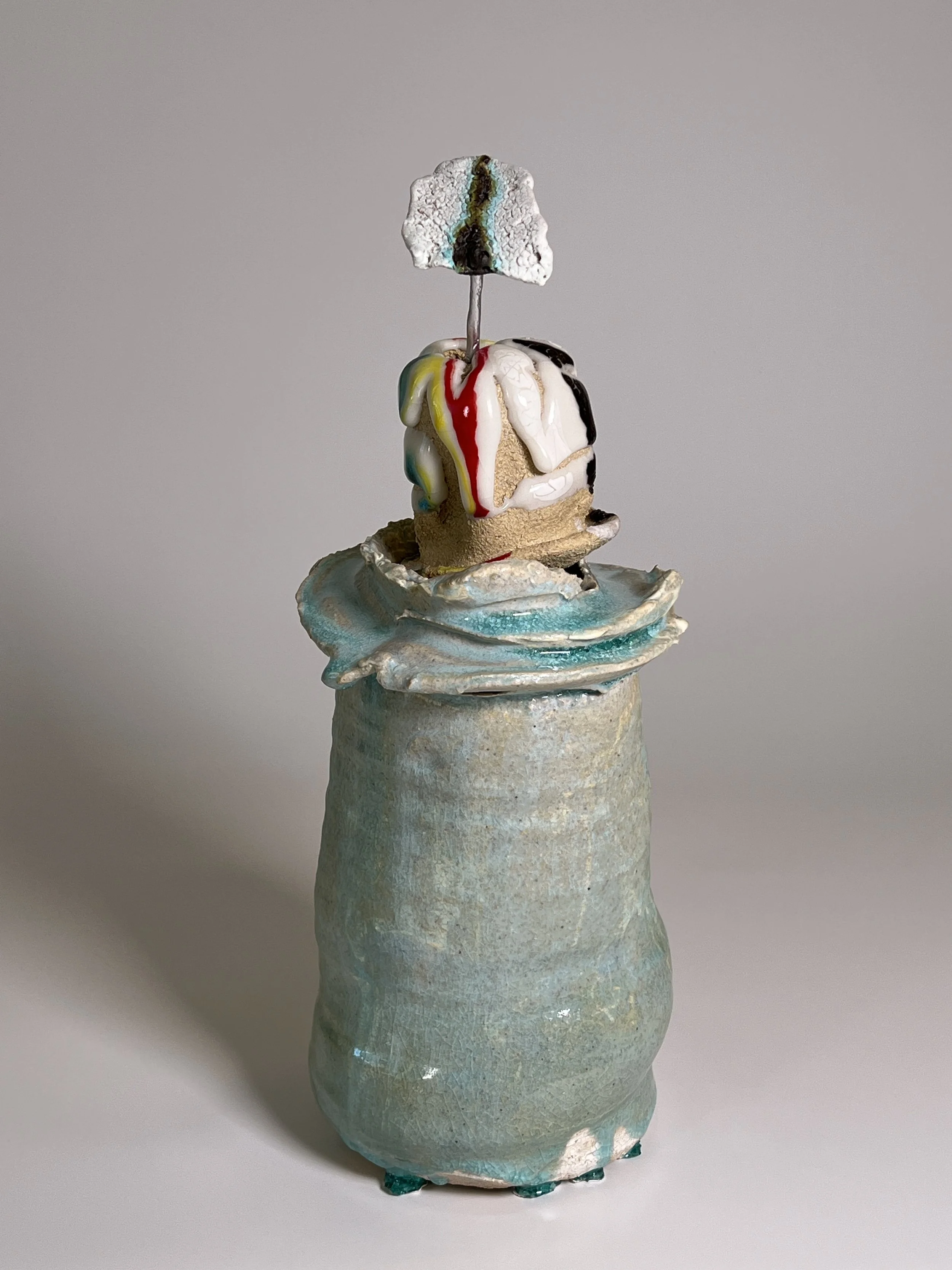  2026  Glazed ceramics, metal wire, epoxy, epoxy glue, and silver spray paint  14.5 × 6 × 6 inches 