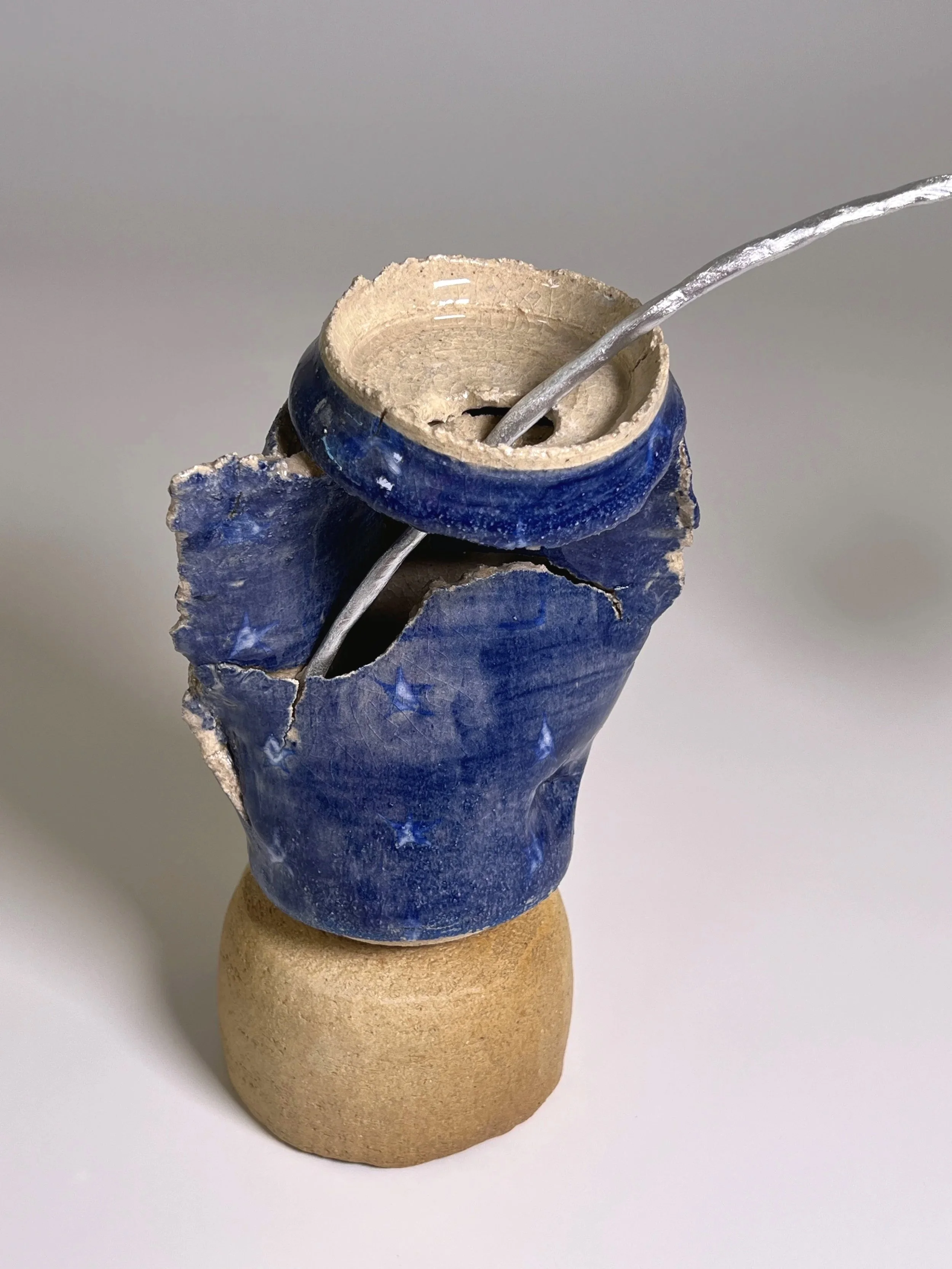 2026  Glazed ceramics, metal wire, epoxy, epoxy glue, and silver spray paint  12 × 14 × 4.5 inches 