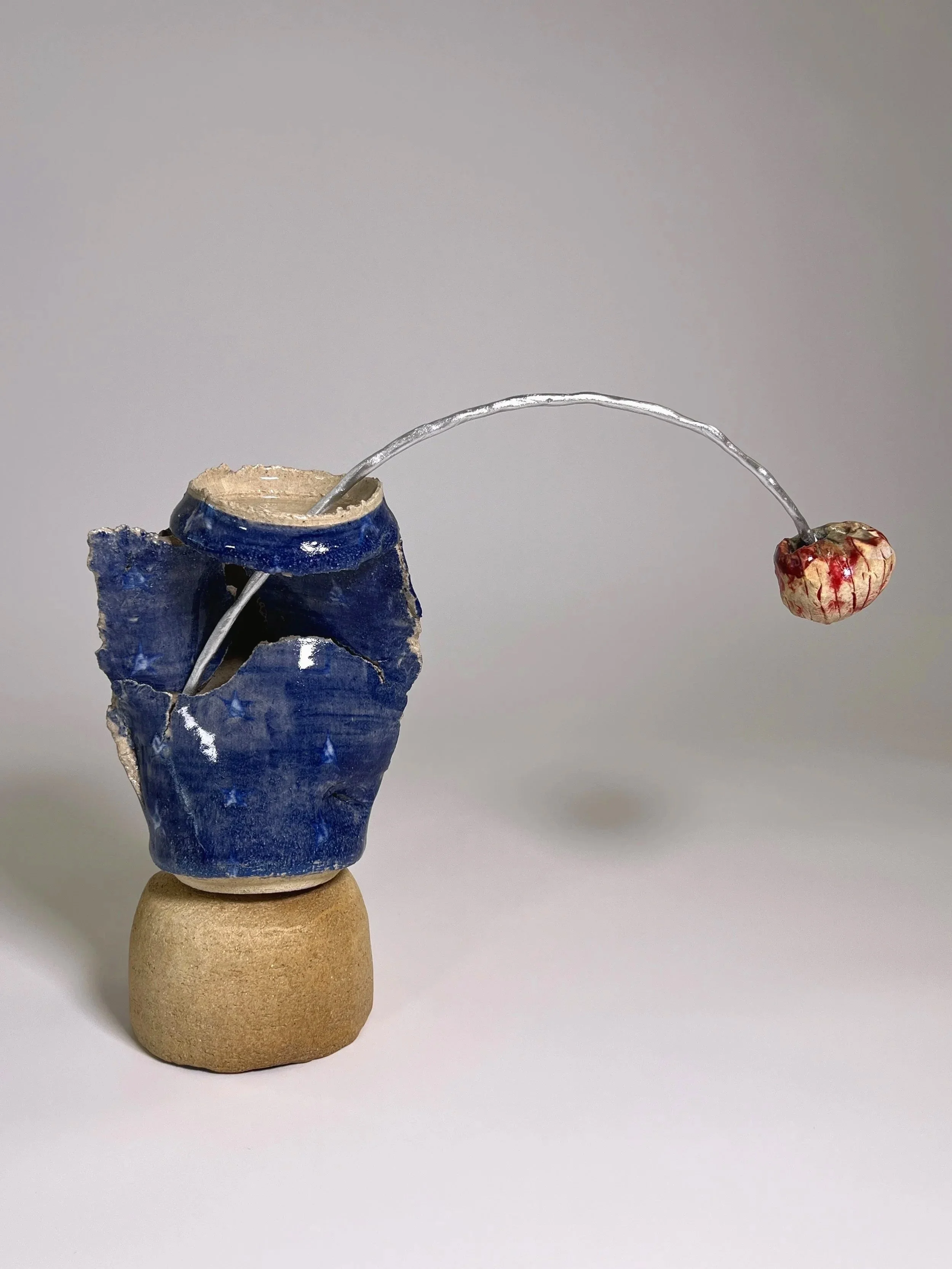  2026  Glazed ceramics, metal wire, epoxy, epoxy glue, and silver spray paint  12 × 14 × 4.5 inches 